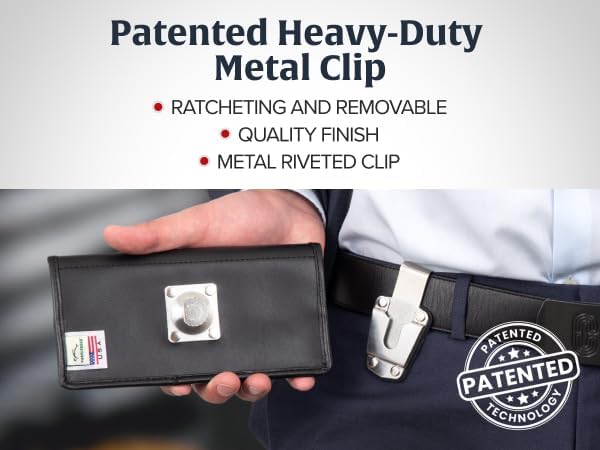 Turtleback Belt Clip for iPhone 16 Pro Max, 15 Pro Max, 14 Pro Max -Medium- Fits w/Shockproof Commuter Style Cases, Premium Black Leather, Horiz. Belt Holder, Magnetic Closure HD Rotating Clip