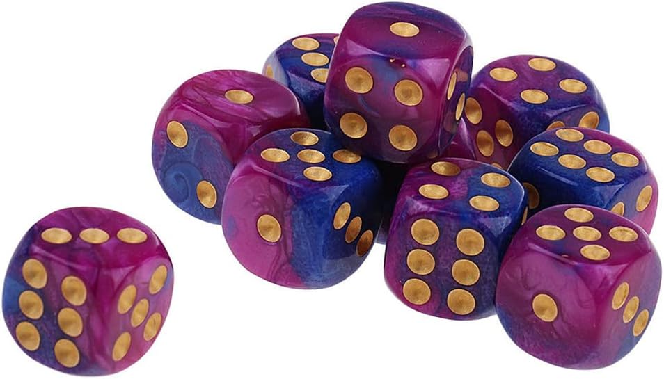 Yiotfandoll 20PCS Polyhedral Dice D6 Dice 16mm Acrylic 6 sided Dice Game Dice for RPG MTG DND Dice Table Games (Purple Blue and Black Gold)
