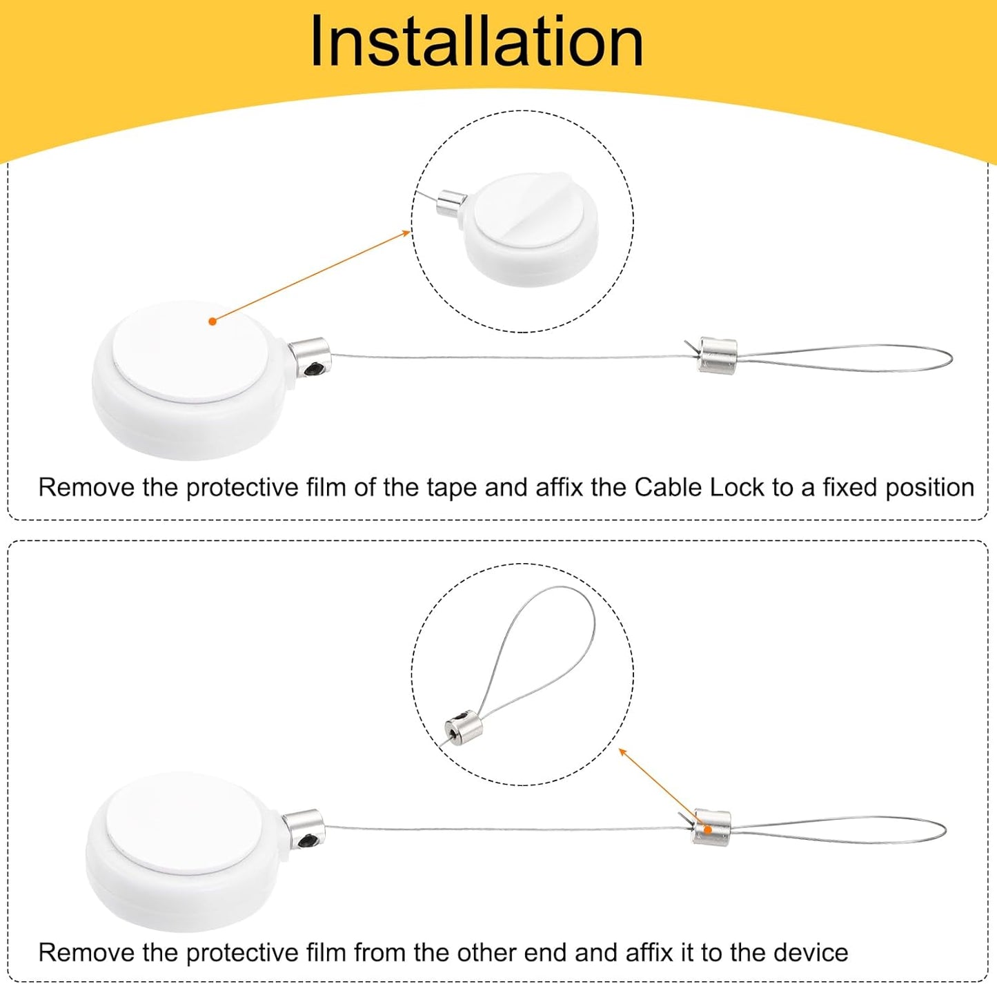 MECCANIXITY 1.8 ft Retractable Cable Lock with Latch Remote Control Security Lock with Adjustable Cord Tether Anti Theft for Laptop, TV, 200g, White, 4 Pack