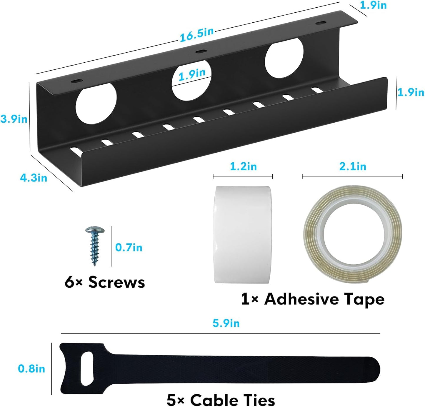 Self-Adhesive Under Desk Cable Management Tray 2 Pcs Steel Under Desk Wires Organizer Power Strip Management No Drill Under Table Organizer for Cable Storage Holder for Office Home Desk/Table