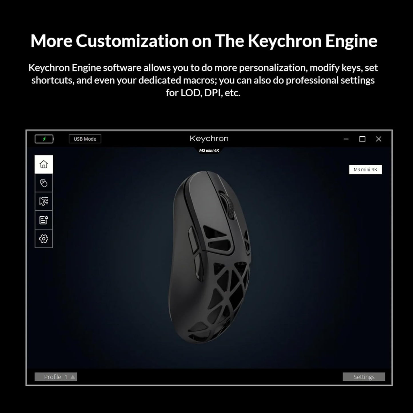 M3 Mini 4K Wireless Mouse Signature Edition 5.1/2.4 GHz/Wired Optical Mouse, Ultra-Lightweight 55g Programmable PixArt 3395 Sensor with up to 26,000 DPI/ 650 IPS for Windows Mac Linux - Black