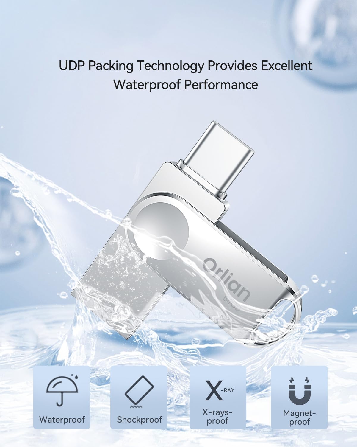 64GB USB C Flash Drive, Dual Drive USB 3.0 and Type C Thumb Drive Up to 110MB/s Read Metal Waterproof Swivel Design Portable for PC Laptop Tablet Android Smartphone iPhone 15 and More, Silver