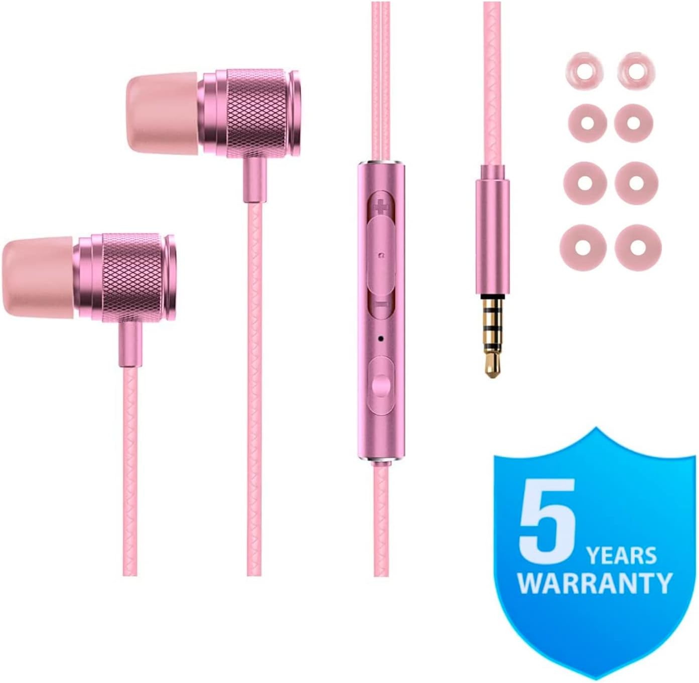 LUDOS Ultra Wired Earbuds in-Ear Headphones, 5 Years Warranty, Earphones with Microphone, Noise Isolating Ear Buds, Memory Foam for iPhone, Samsung, School Students, Kids, Women, Small Ears - Pink