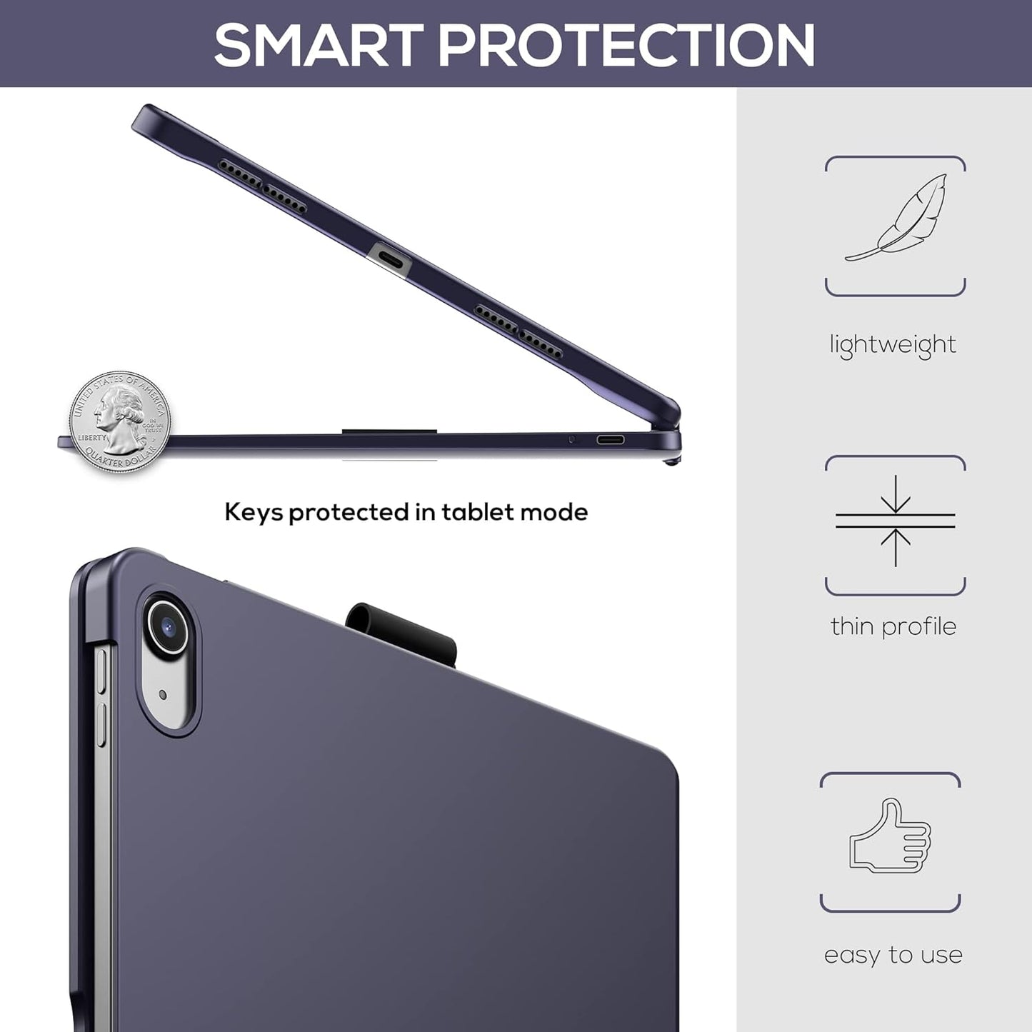 typecase Touch iPad 10th Generation Case with Keyboard (10.9", 2022) and iPad A16 (11th Gen, 2025) – 360° Rotatable, 11-Color Backlit, Multi-Touch Trackpad, Thin & Light (Midnight Amethyst)