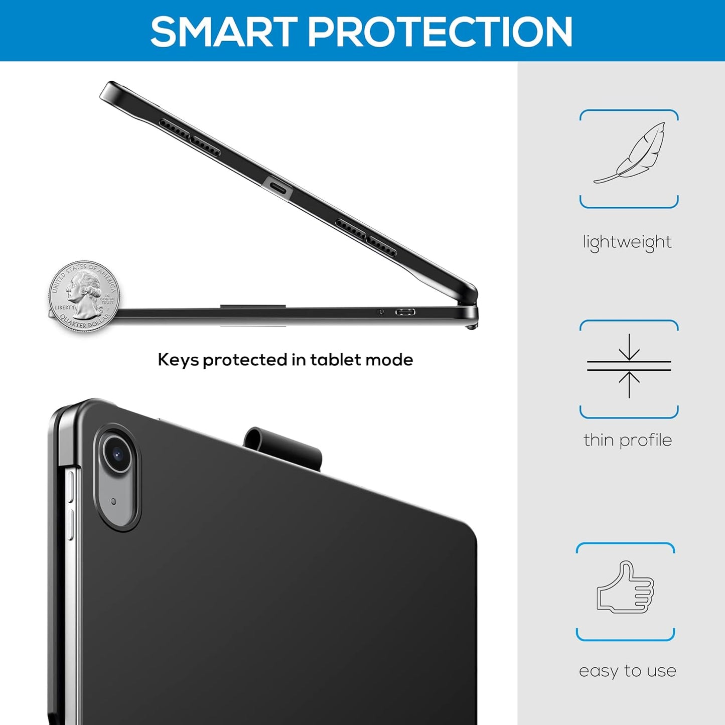 typecase Touch iPad 10th Generation Case with Keyboard (10.9", 2022) and iPad A16 (11th Gen, 2025) – 360° Rotatable, 11-Color Backlit, Multi-Touch Trackpad, Thin & Light (Black)