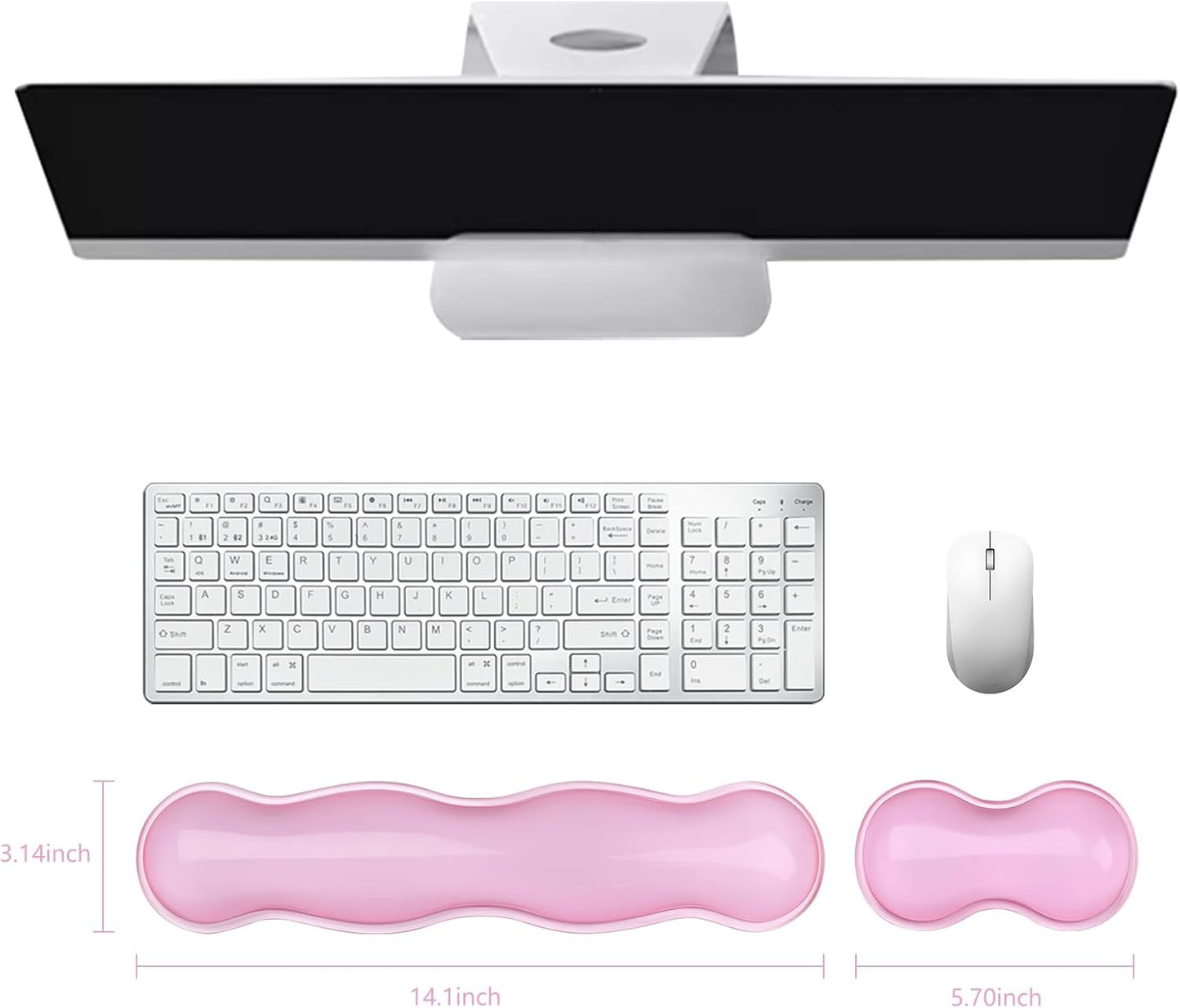 Gel Keyboard and Mouse Wrist Rest, Cute Wrist Support and Arm Support Keyboard Rest for Keyboard and Mouse Typing Pain Relief,Suitable for Office/Computer/Laptop/Gaming (Transparent Pink Set)