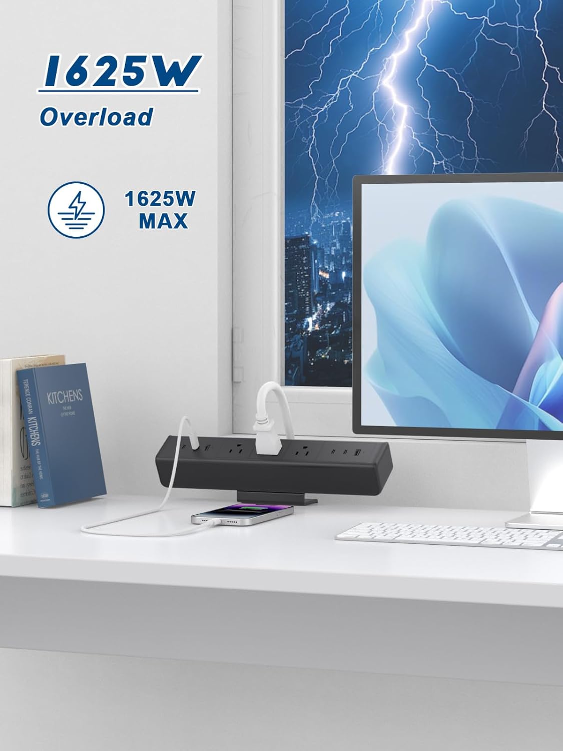 Nightstand Charging Station with 4 USB-C&2 QC 3.0 USB A Ports 3 AC Outlet, Desk Edge Mount Power Strip with USB-C Ports Tabletop Surge Protector Desk Clamp Power Strip for Home Office(Black)