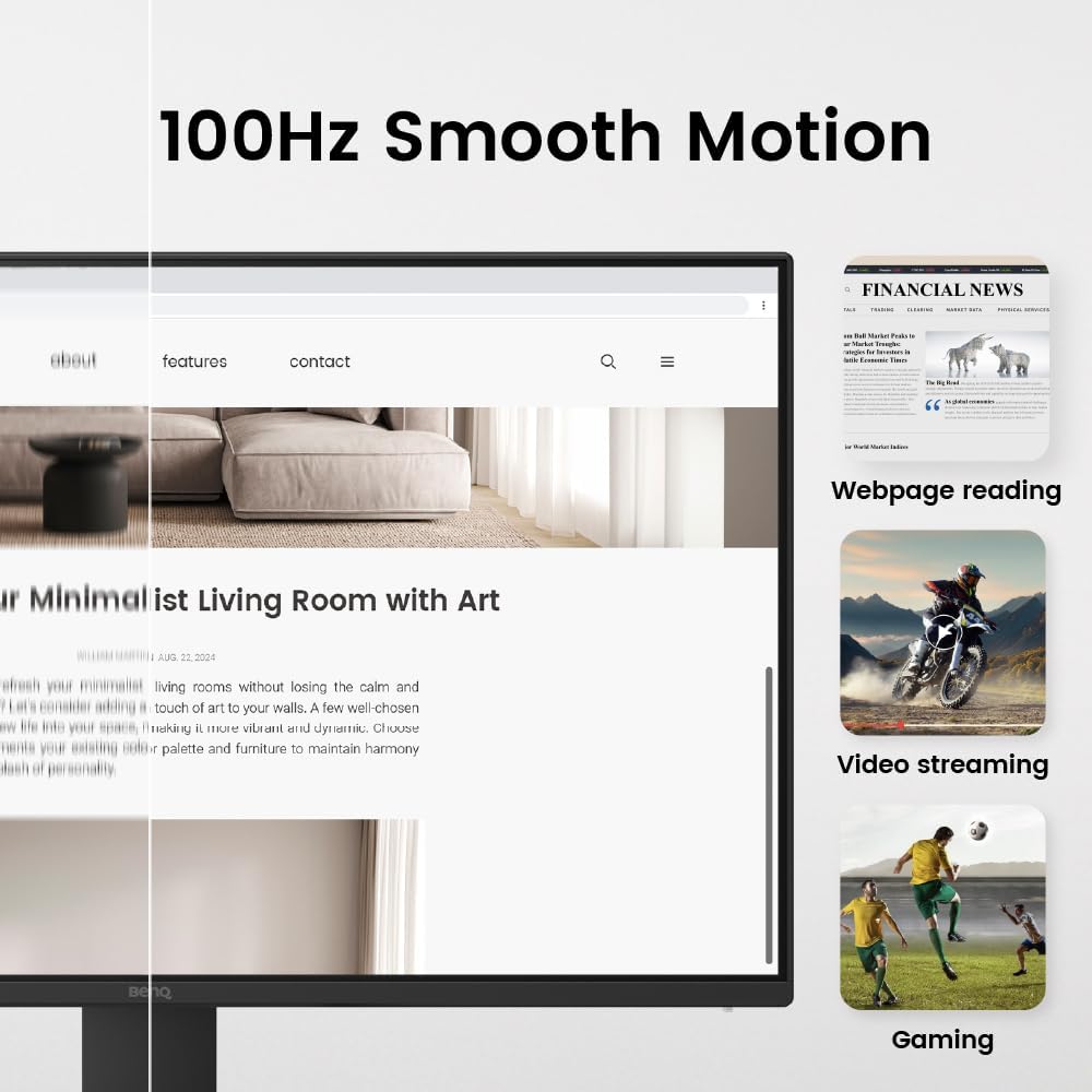 BenQ GW2491 23.8” 1080p FHD 100Hz IPS Eye-Care Monitor, HDMI, DisplayPort, 1080x1920, Ultra Slim Bezel, TUV-Certified, Flicker-Free, Low Blue Light Plus, Eye-CareU