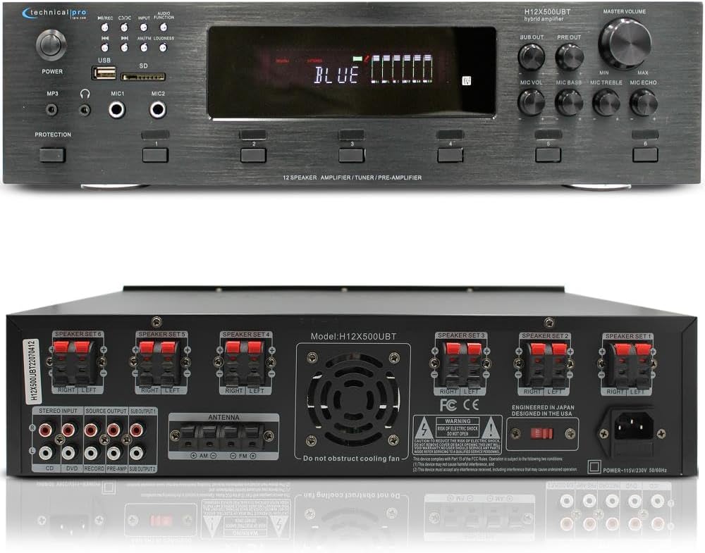 Vaiyer Home Audio System Kit, 6-Channel 6000 Watts Bluetooth Amplifier with 6.5" 8 QTY of 200 W Each in-Wall in-Ceiling Speakers & 16AWG 500 ft. Speaker Wire Perfect for Home, Office, Restaurants, Bar