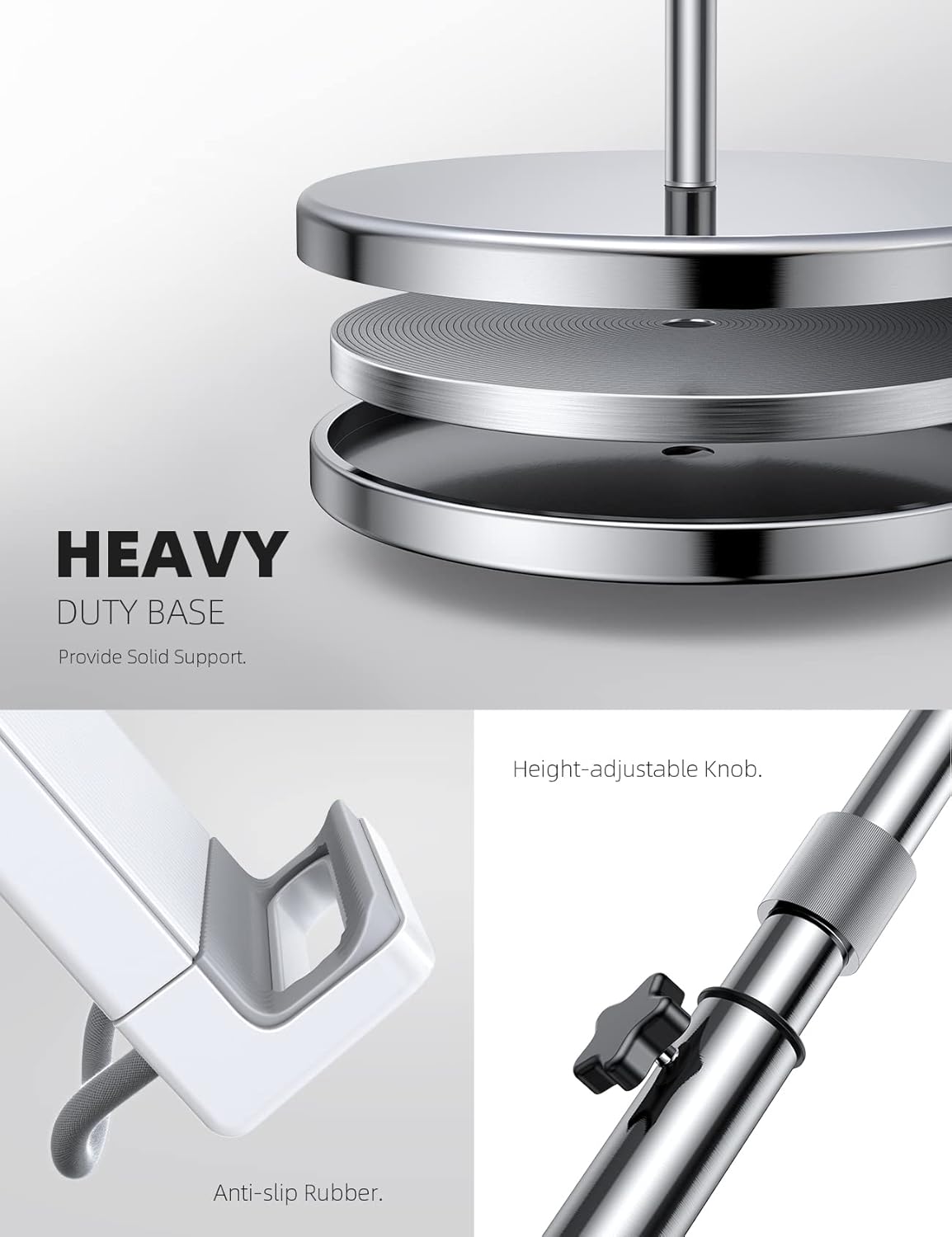 Lamicall Tablet Floor Stand Gooseneck - Swivel Tablet Holder Mount with Adjustable Height & 10.6lb Stable Base, Compatible with iPad Mini Air Pro 12.9/9.7, Tab, Kindle, Surface Pro, Phones (4.7-13")