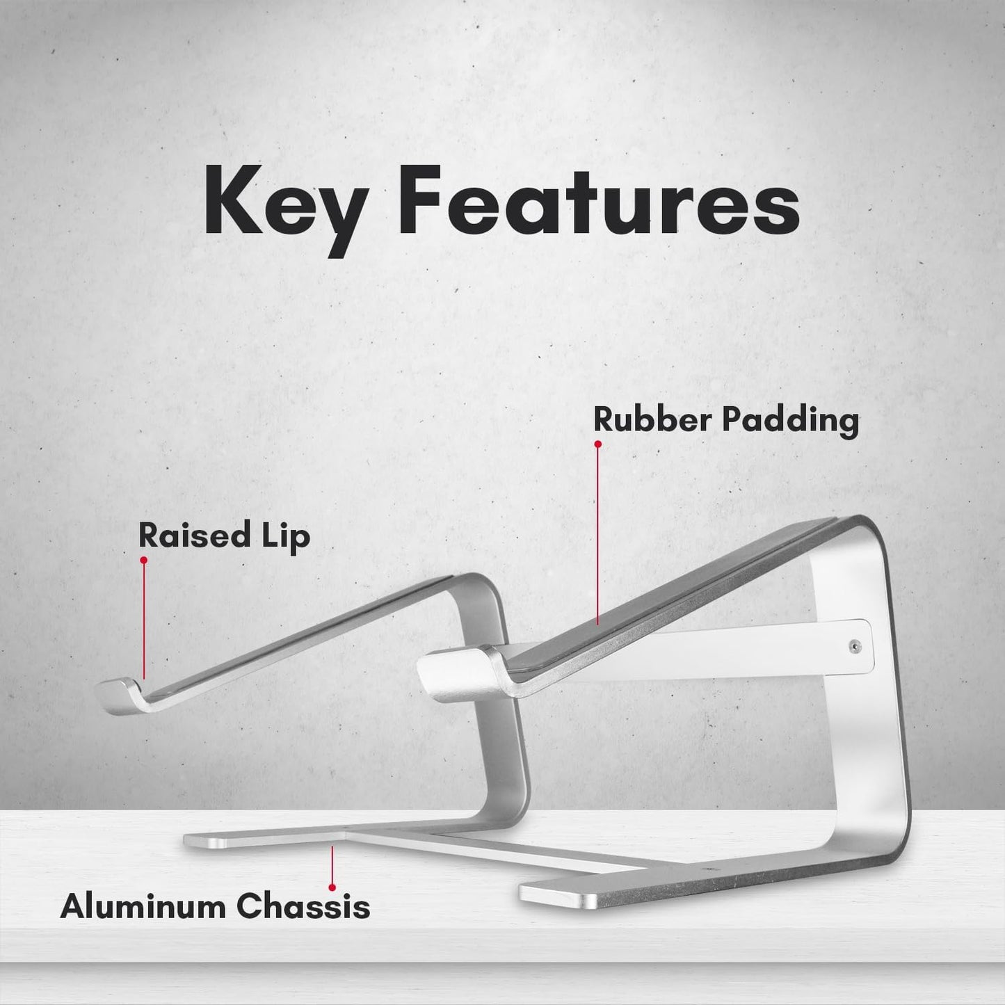 Macally Aluminum Laptop Stand for Desk - Works with All MacBook/Pro/Air & Laptops Between 10” to 17.3” - Sleek and Sturdy Laptop Riser - (ASTAND), Silver Aluminum