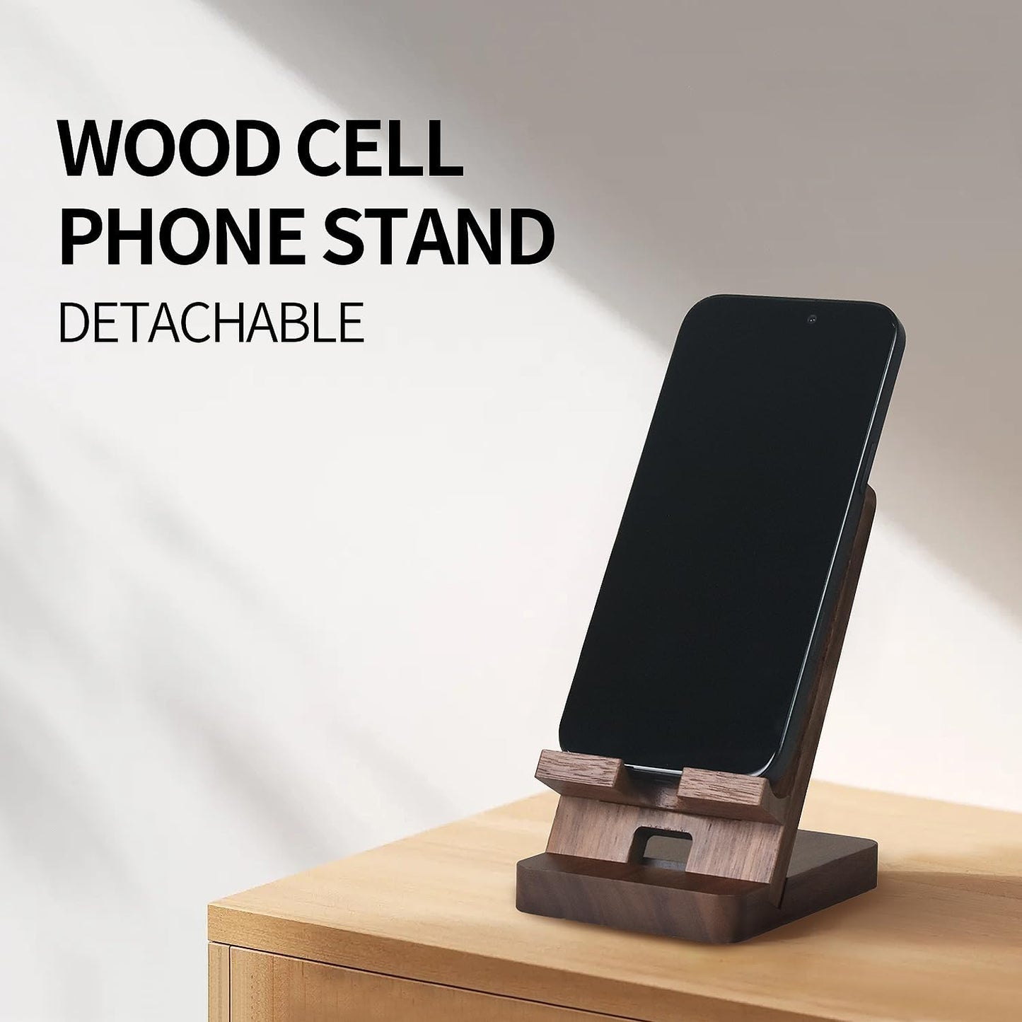 Wood Phone Stand, Desktop Wooden Phone Holder, Portable Office Phone Stand for Desk, Wood ipad Stand, Compatible with iPhone & All Cell Phones (Walnut)