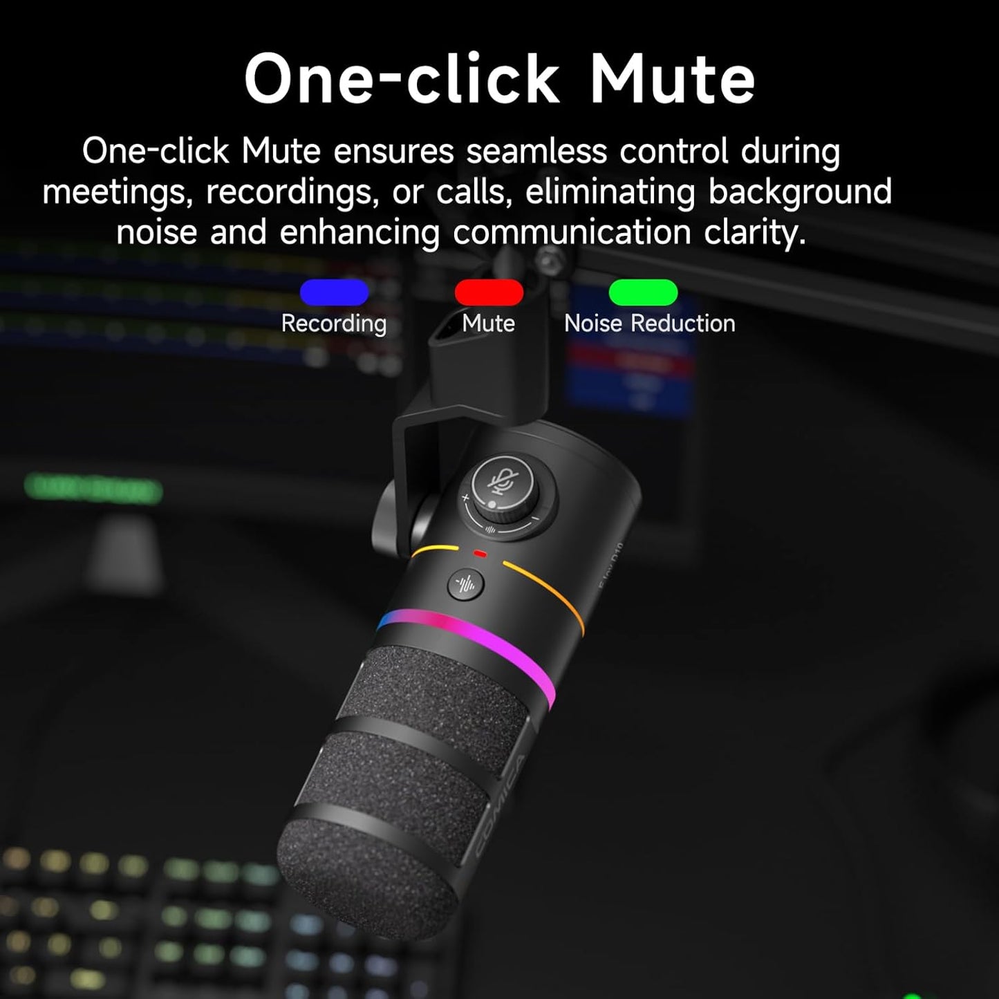 COMICA EJoy D10(A) USB Gaming Microphone – Boom Arm Mic with Noise Cancellation, XLR/USB-C, Real-Time Monitoring, Muting, RGB Professional Studio Mic for Gaming, Streaming, Podcast, Recording (Black)