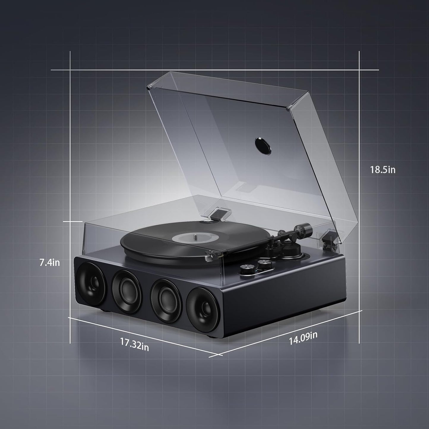 1 by ONE High Fidelity Record Player, All-in-One Turntable with Built in Speakers Phono Preamp, Magnetic AT-3600L Cartridge, RCA Output, Belt Drive 2-Speed, Piano Lacquer Grey