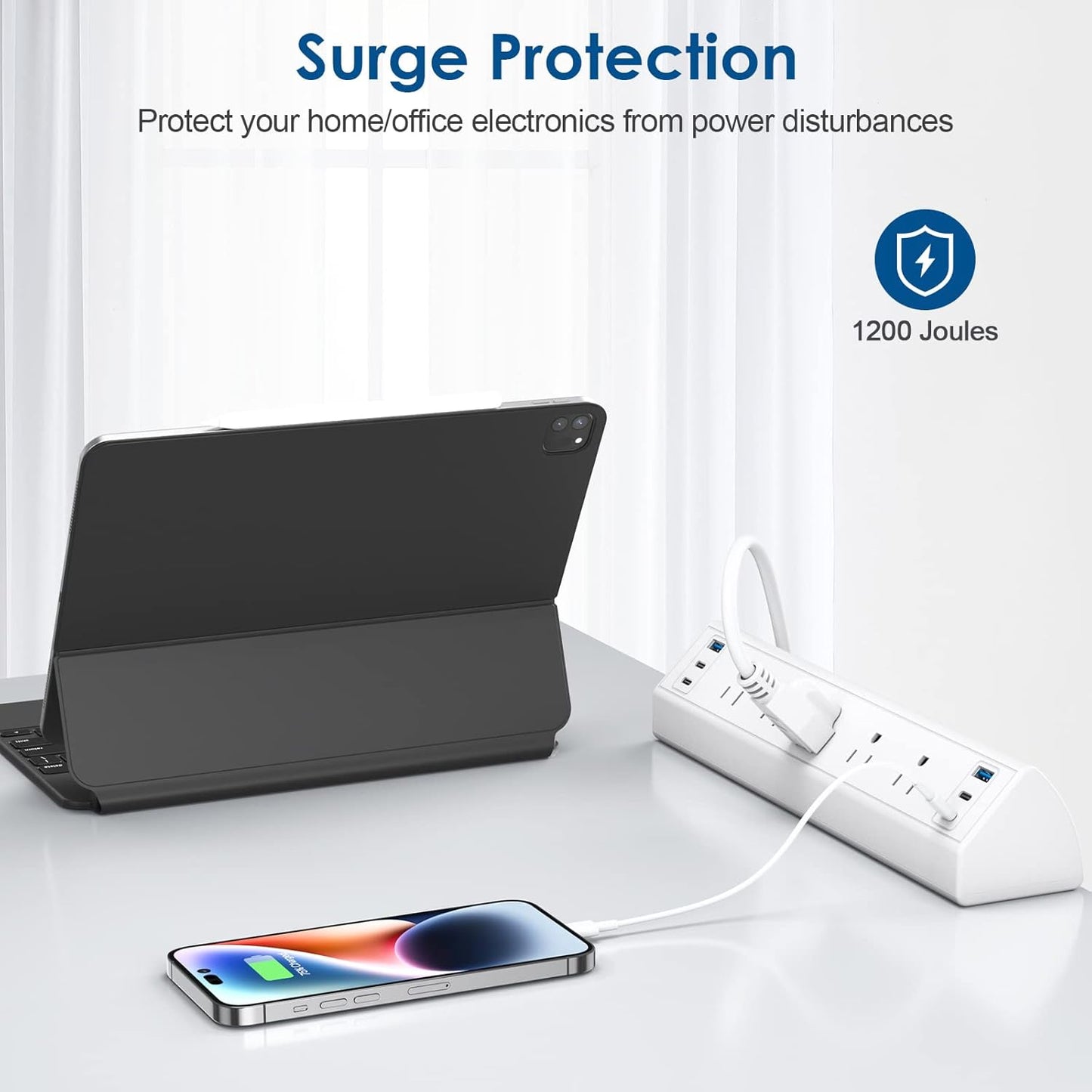 Desk Clamp Power Strip USB C,Under Desk Mount Power Station,20W Fast Charging,Fits 1.9'' Tabletop Edge,Desk Surge Protector,Perfect Home,Office Supplies (White, 5 Outlets & 6 USB Ports & 20 FT Cable)