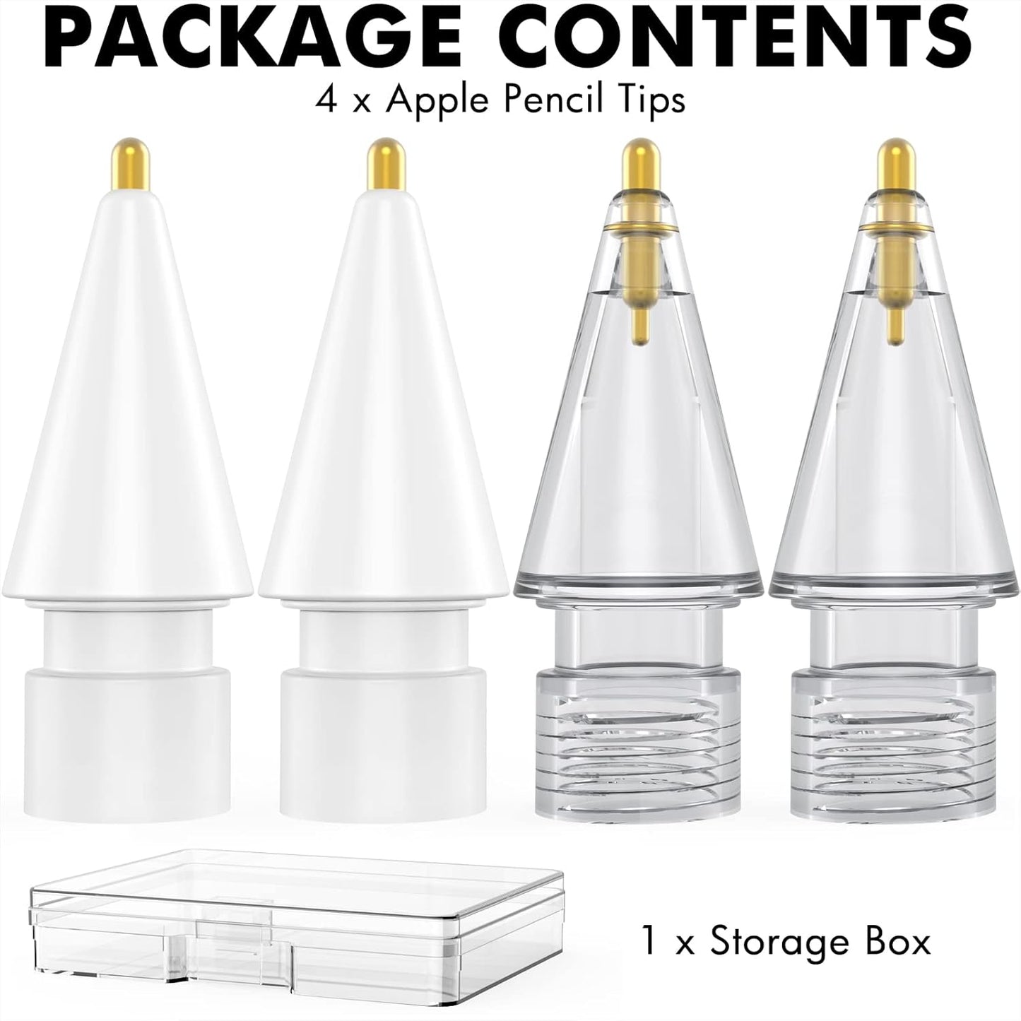 NIUTRENDZ 4 Pack Replacement Tips for Apple Pencil 2nd Generation and 1st Generation Fine Point Metal Tip, Wear-Resistant & Precise Control (1.95mm, White + Grey)