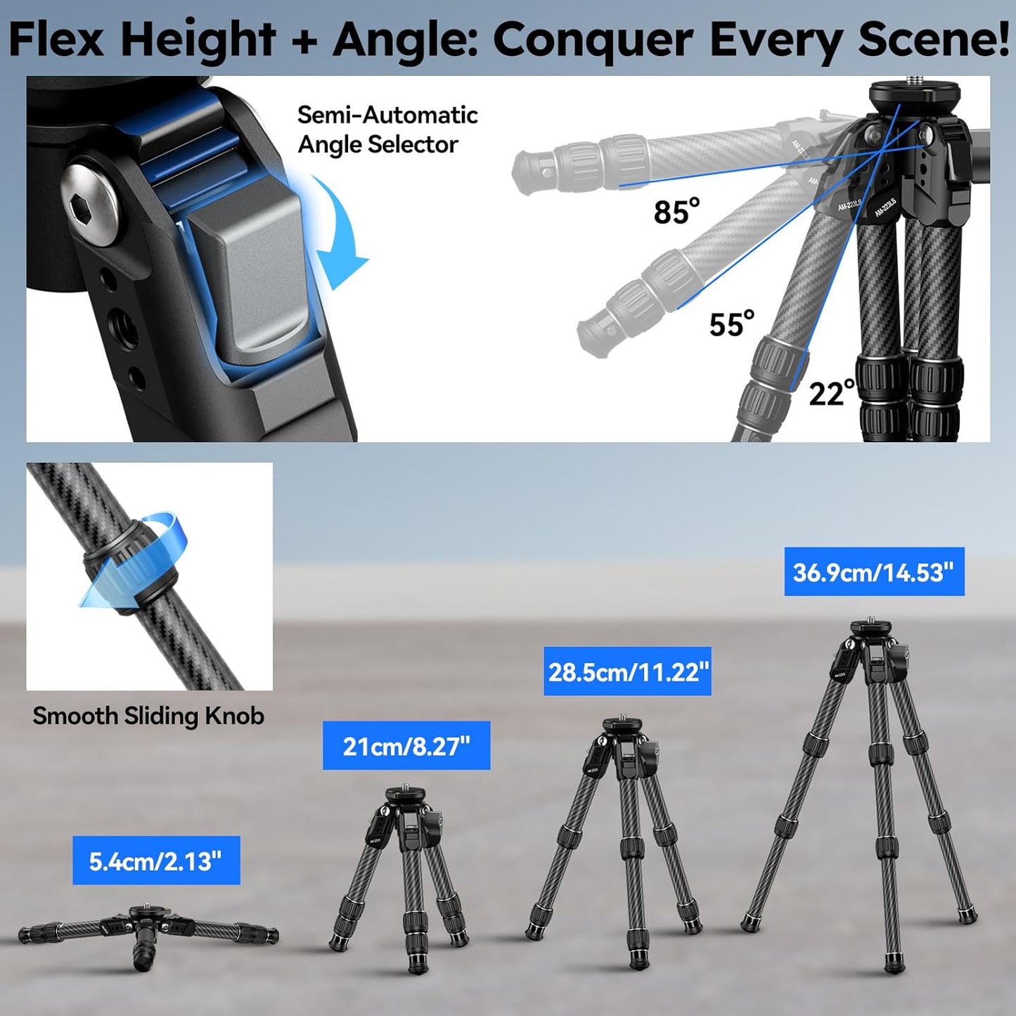 SIRUI Carbon Fiber Mini Tripod with Bowl Base, 33lbs Max Load, Ultra-Lightweight 1.63lbs, 8.82in Folded, 360° Panorama & ±15° Tilt for Camera/Phone/Vlogging(AM-223LS)