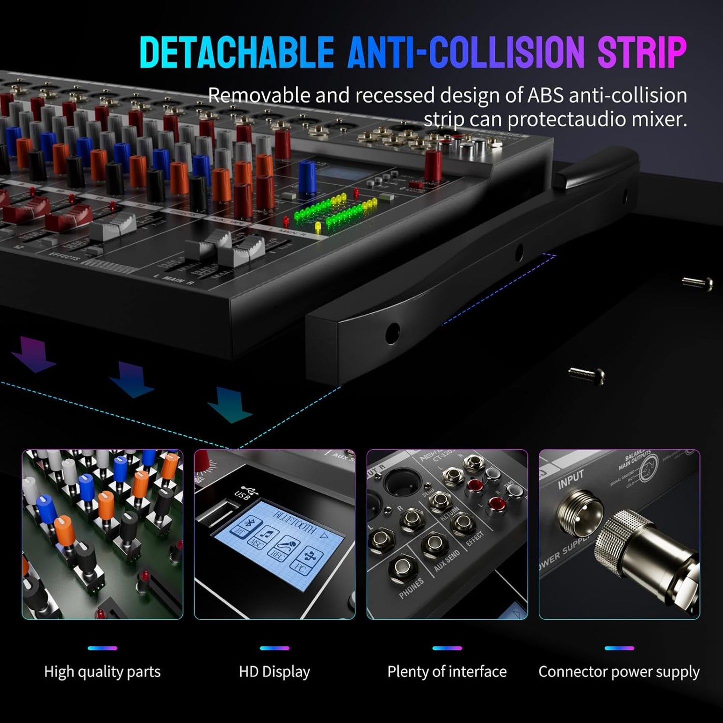 Professional DJ Audio Mixer,NEW BAXS 16 Channel DJ Bluetooth Controller Sound Mixer,USB Interface,16 XLR Mic/Line Input,AUX,FX Processor MP3 Player,+48V Phantom For Karaoke Studio Streaming Recording