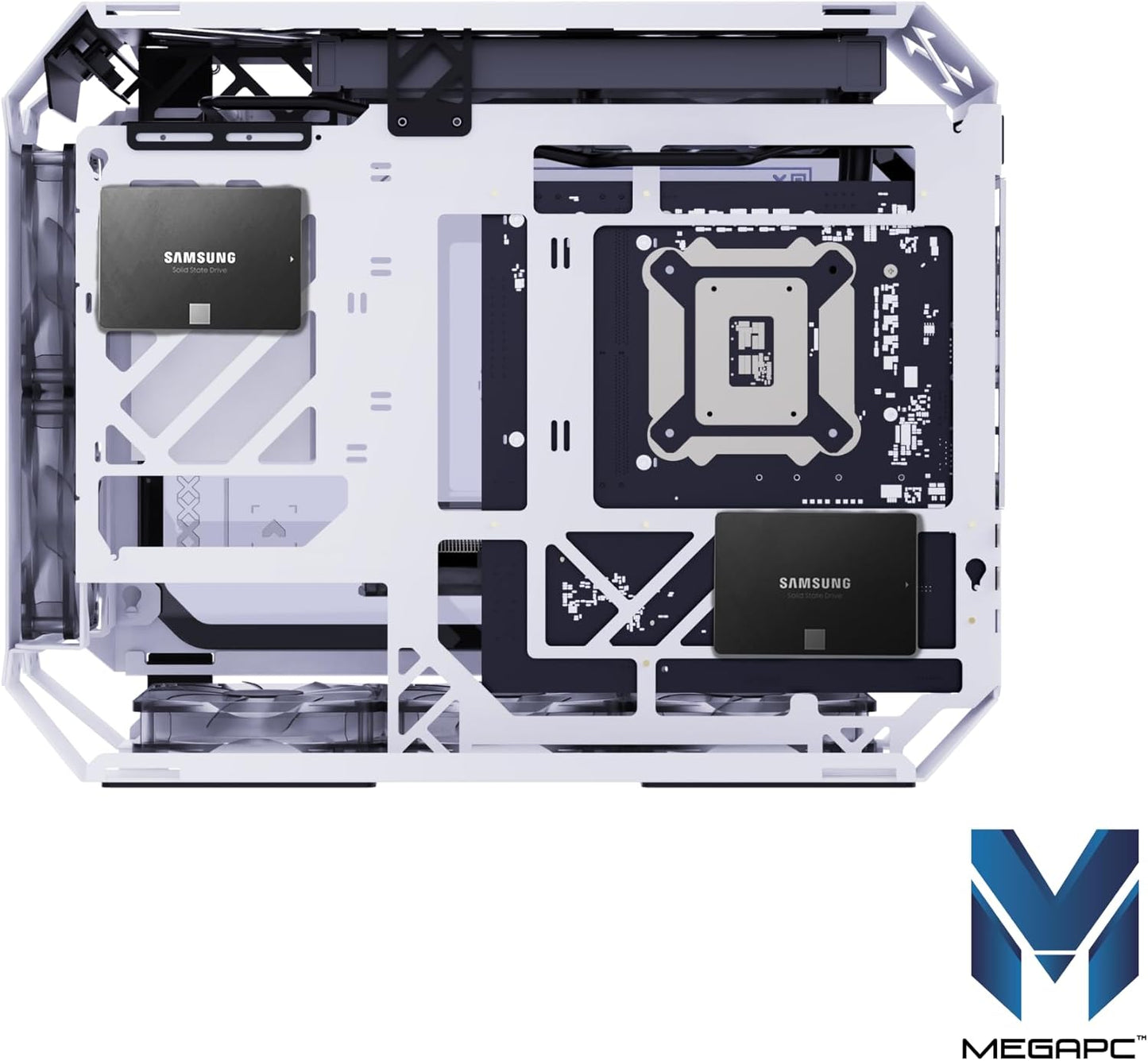 MegaPC X-Era Open-Frame Mid-Tower Micro-ATX/Mini-ITX Gaming Case โ Tempered Glass Panels, High Airflow, ARGB Lighting, USB-C Port (Black/White/Print Stream, with Fans Only)