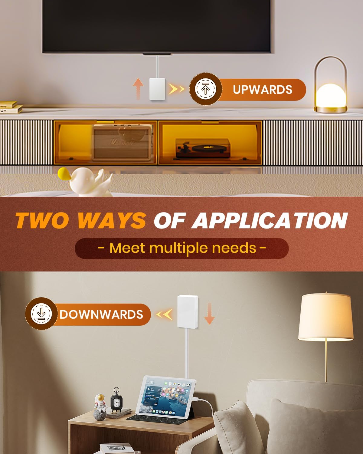 Saker Outlet Concealer Power Strip, 8FT Surge Protector Flat Extension Cord with 3 Outlets and 3 USB Ports, Outlet Cover Baby Proofing for Kitchen, Home and Office (8FT)