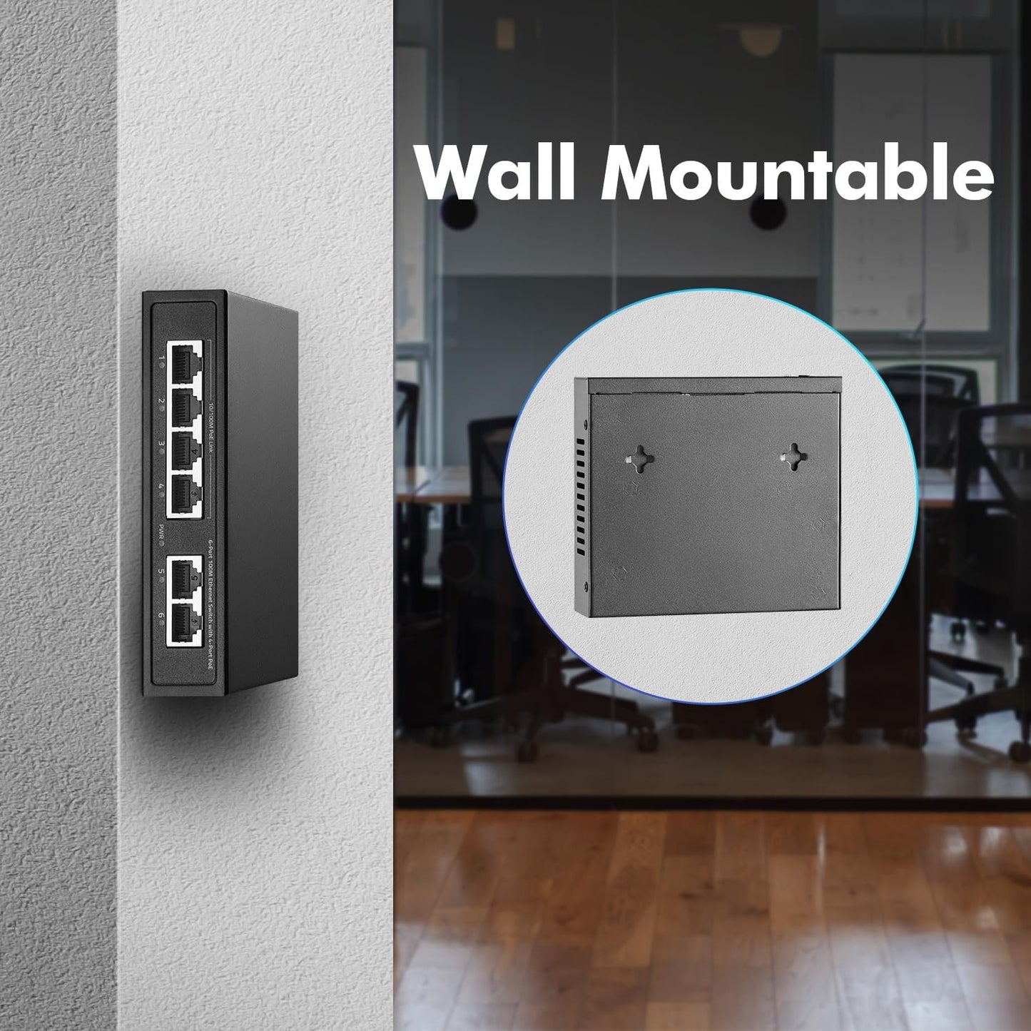 6 Port Mini PoE Switch with 4 PoE+, 2 Uplink, 10/100Mbps Ethernet, 65W 802.3af/at PoE, Fanless Metal Plug & Play PoE+ YuLinca Network Switch