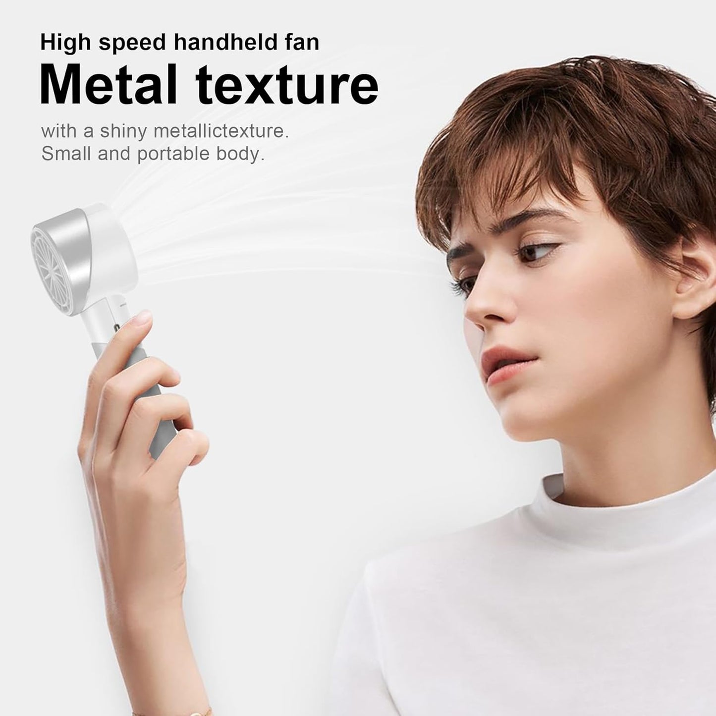 Handheld Fan,Portable Turbo Fan,Powerful Personal Fan(7000rpm High-Speed Motor,Battery Work 3-16 H),USB Rechargeable Mini Handheld Fan for Travel/Outdoor/Gift/Makeup (Silver White)