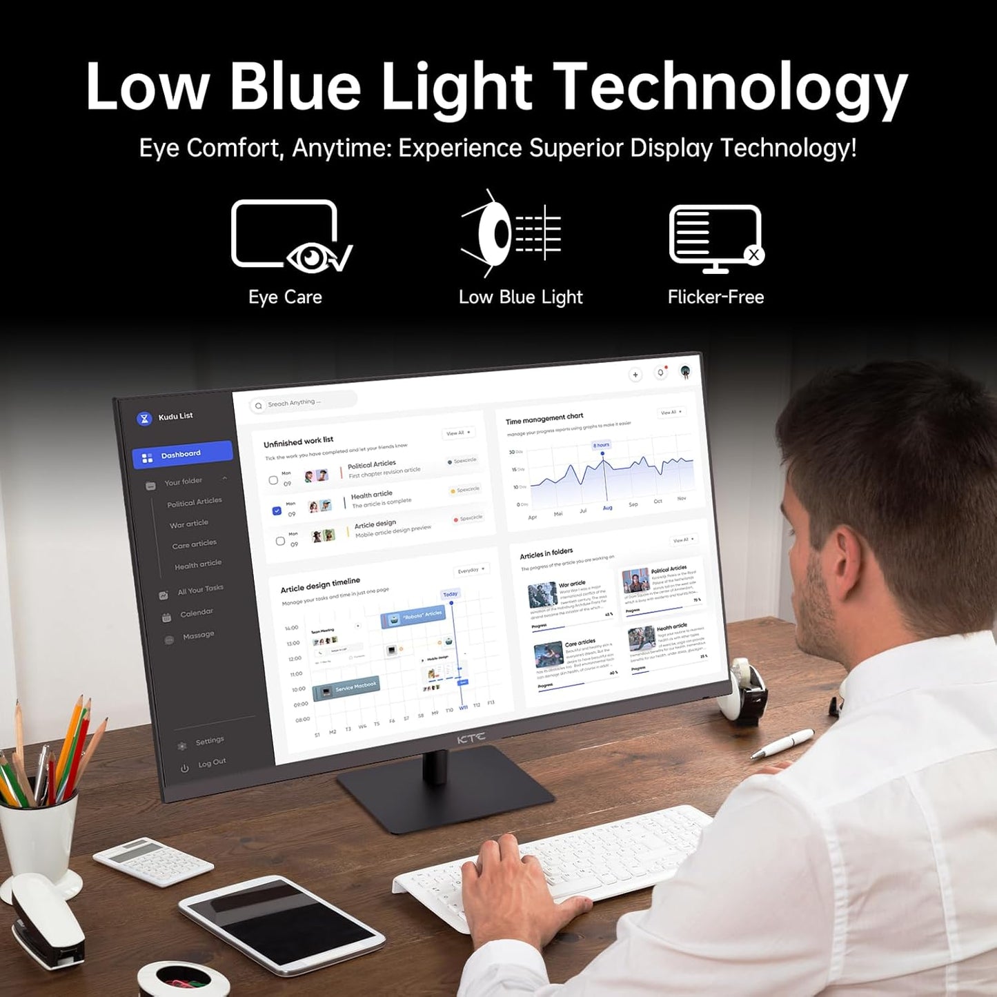 KTC 32 Inch 2K Computer Monitor, IPS 1440p Monitor with Ultra-Thin Bezels, HDR10, Freesync/G-sync, HDMI/DP Ports, Tilt Adjustable, Eyecare, Ideal for Business, Office, and Casual Gaming