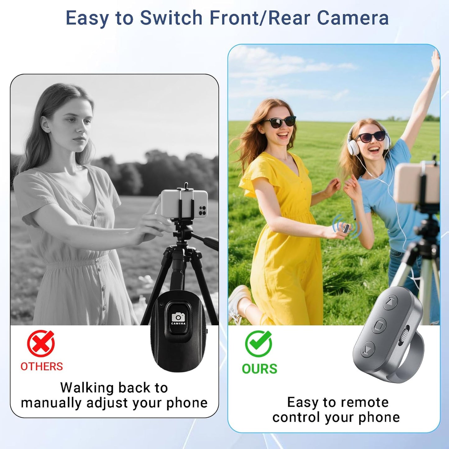 Phone Camera Ring Remote Control with Zoom in/Out, Rechargeable Shutter with Front/Rear Camera Switch for iPhone Android iPad, Hands Free Remote Ring for Photo & Video Recording Content Creator