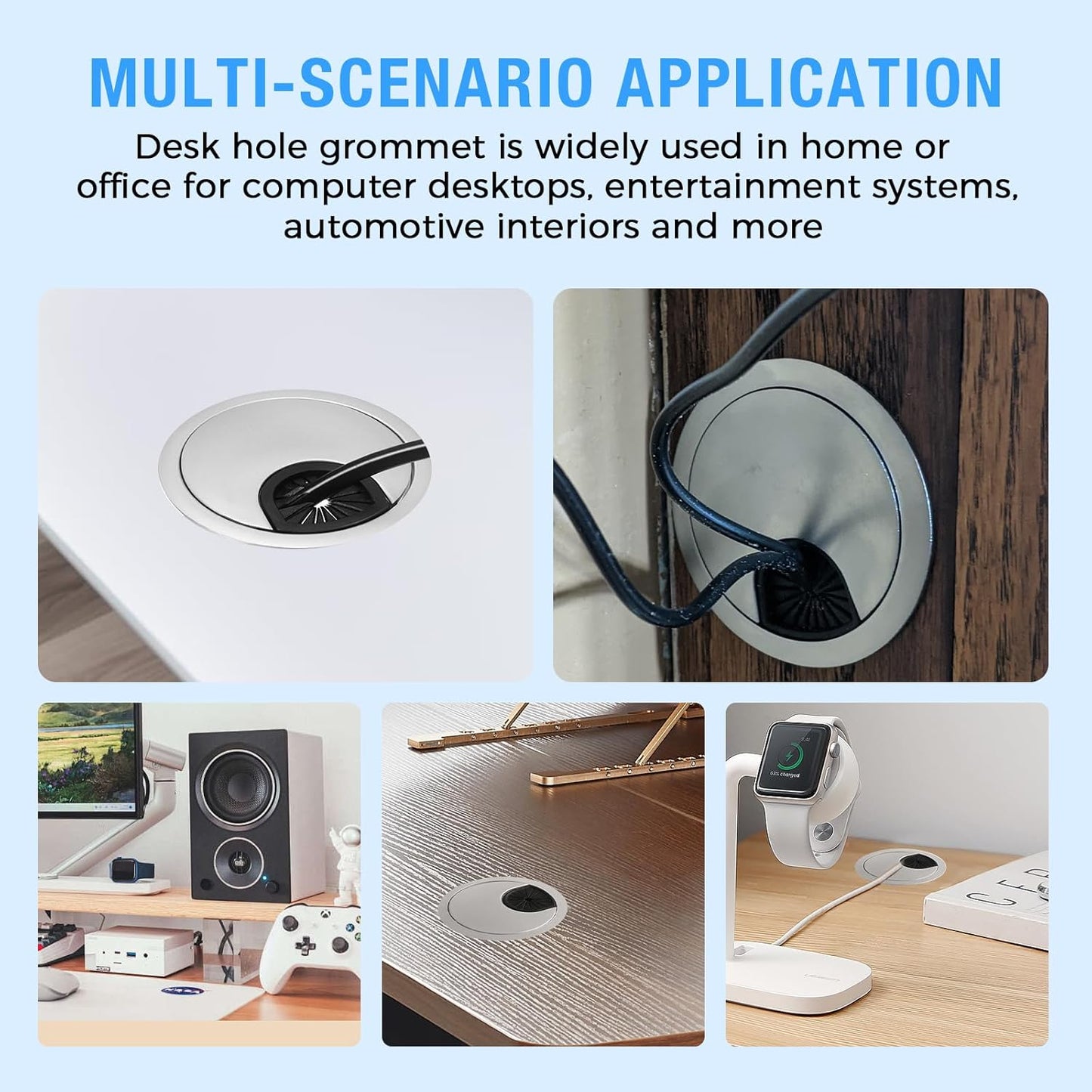 Desk Grommet 2-3/8" (60 mm), Desk Cord Hole Cover, Cable Grommet ABS Plastic, Desk Hole Grommet for Office and Home Table Cable, Detachable Cable Cord Organizer (Silver Sand 8 Pcs)