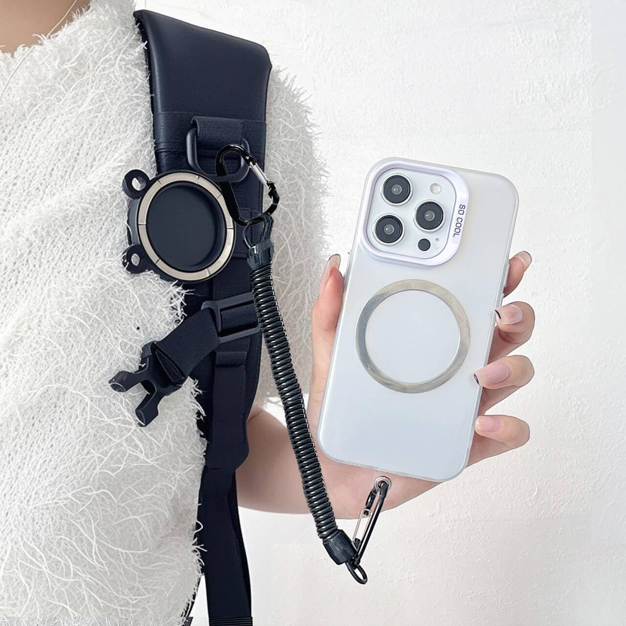 Ysnzaq Belt Clip Holder, Shoulder Bag Holder, Strong Magnetic Attraction Protection, Cell Phone Accessories for Outdoor Work Hiking XTJ Black