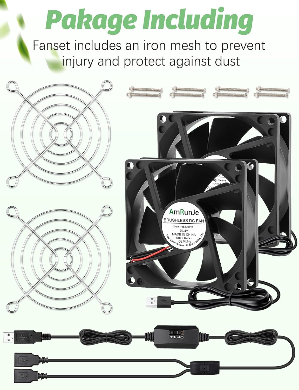 80mm x 25mm USB Fan 2 Packs 5V Small Computer Case Fan with Speed Control for CPU Xbox PlayStation Router Entertainment Cabinet 3D Printer