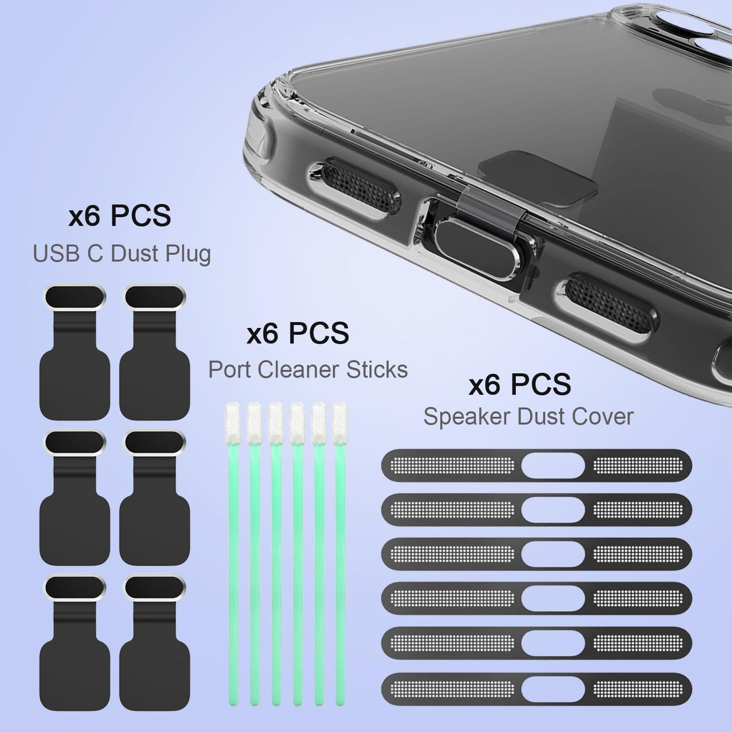 6 Pack USB C Dust Plug, Anti-Lost USB C Plug Cover USB C Charging Port Protector Cover with Speaker Dust Cover Compatible with iPhone, 16, 15 (Pro, Plus, Pro Max) iPhone 17