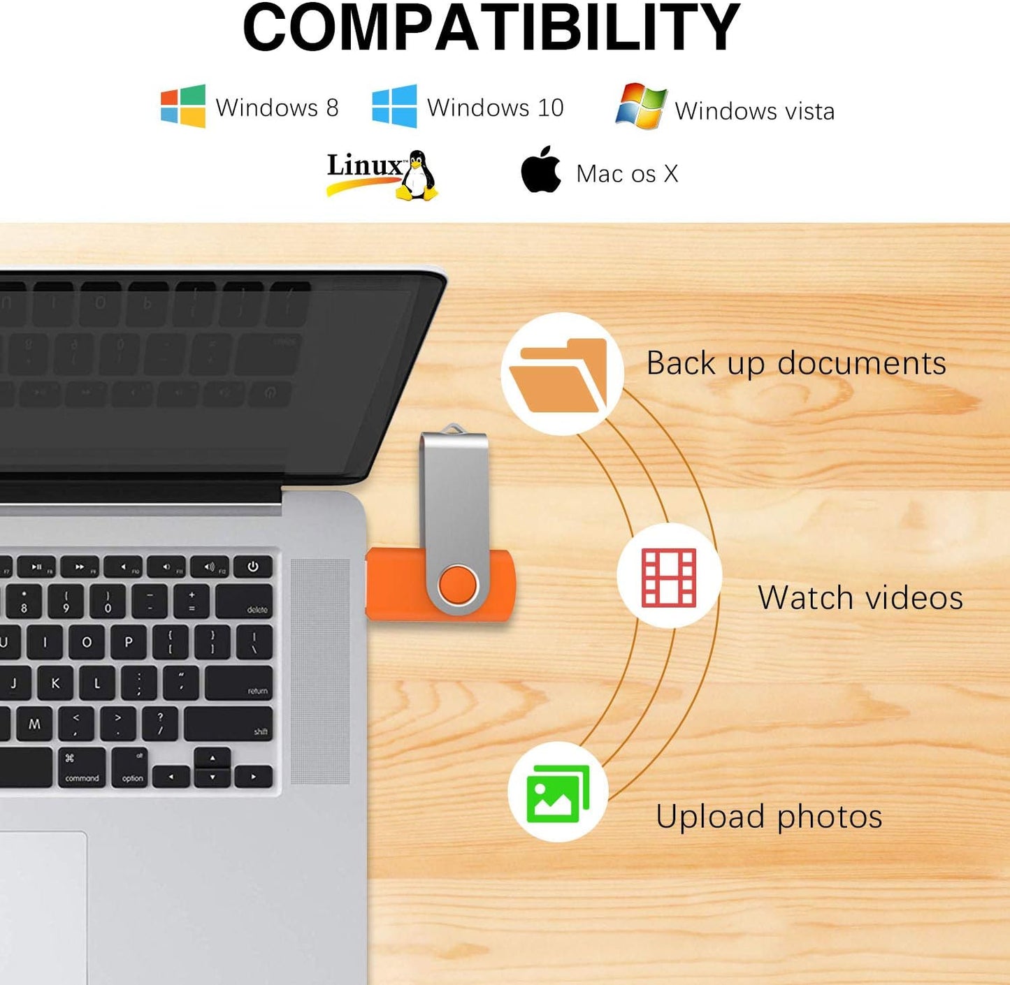 KOOTION 10 Pack 4 GB USB Flash Drive 4gb Flash Drives Keychain Thumb Drive Swivel Memory Stick Orange