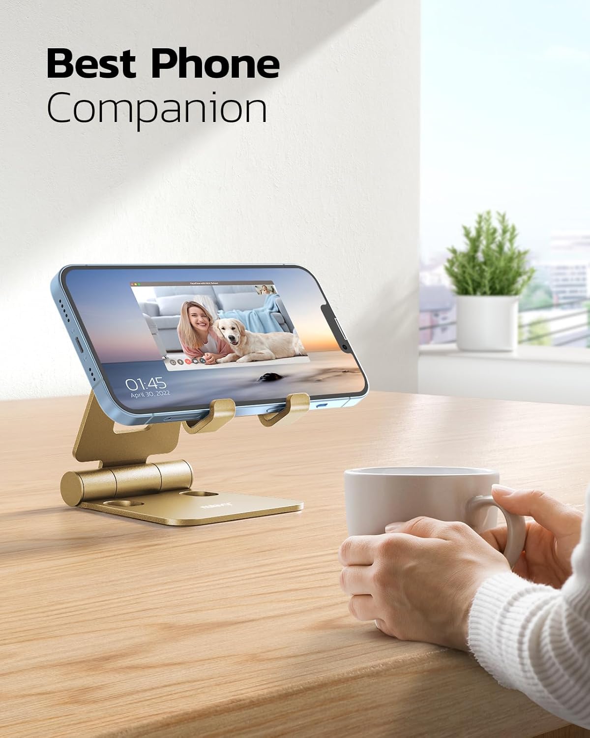 Nulaxy Dual Folding Cell Phone Stand, Fully Adjustable Foldable Desktop Phone Holder Cradle Dock Compatible with Phone 16 15 14 13 12 11 Pro Xs Xs Max Xr X 8, Nintendo Switch, All Phones - Gold