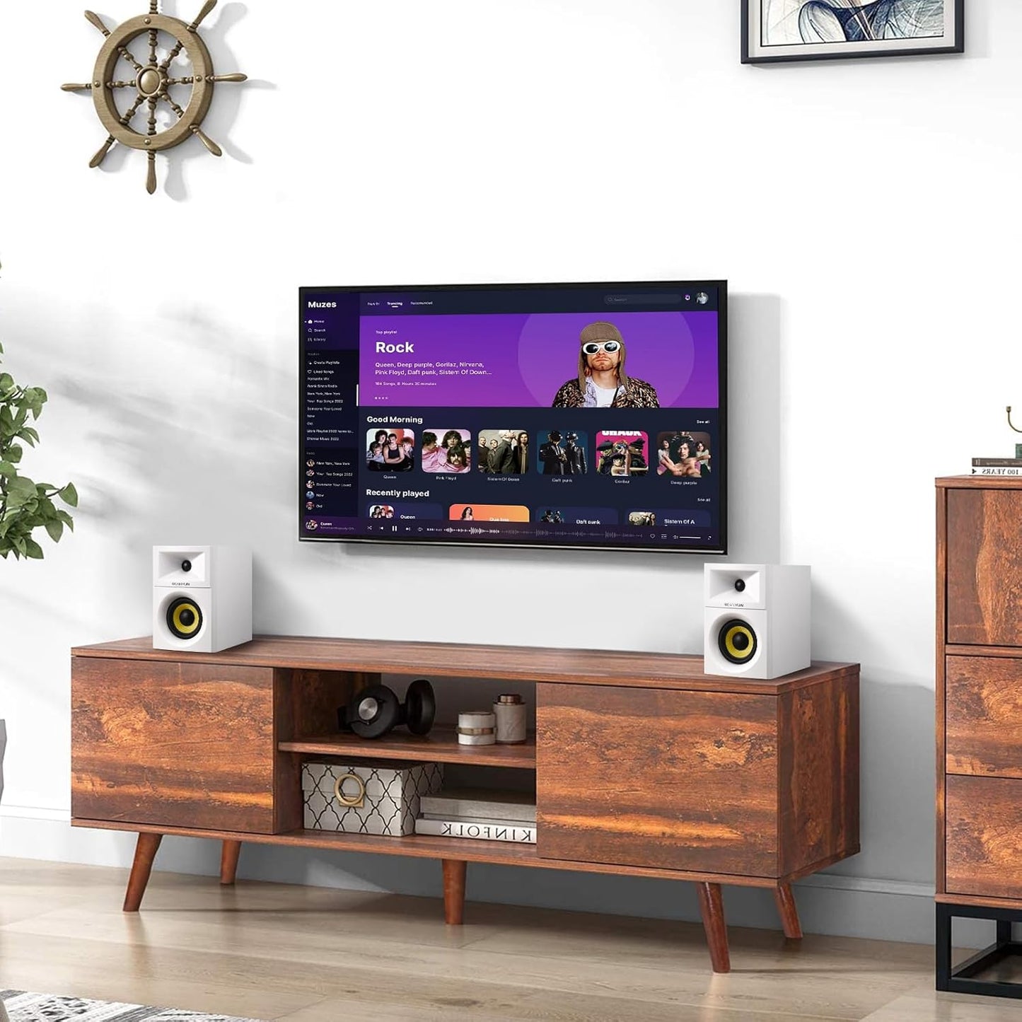 SW205 4" Bookshelf Speakers | Immersive HiFi Audio with Virtual Surround | Flagship DAC/DSP Engine | Geometric Diffusion Cabinet | 80W, Bluetooth 5.4/Optical/AUX Inputs, Wireless Remote, White