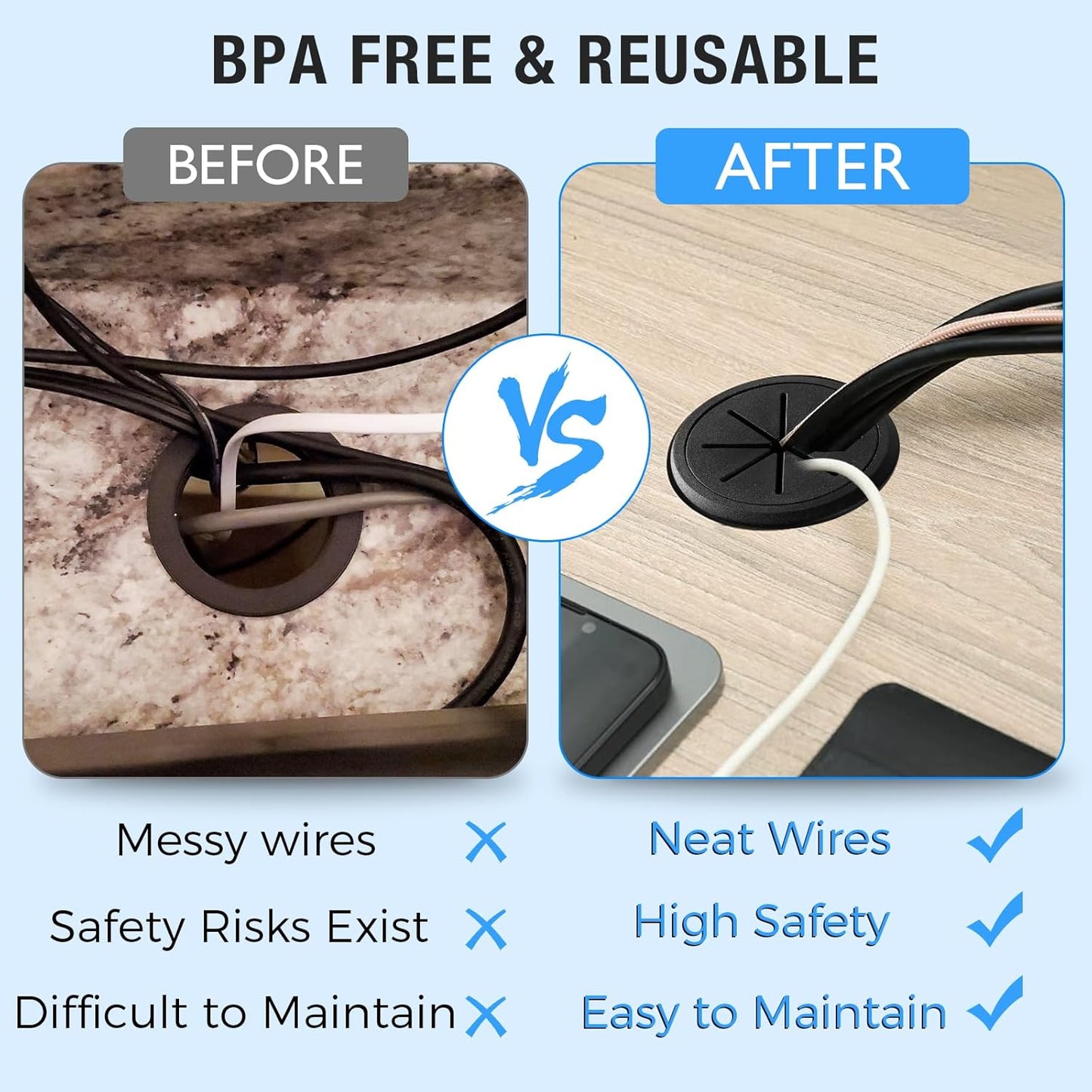 Desk Grommet 2" (50 mm), Desk Hole Cover for Cables Coffee, Cable Grommet ABS Plastic, Desk Hole Grommet for Office and Home Table Cable, Detachable & Flexible Cable Cord Organizer-8 Pcs