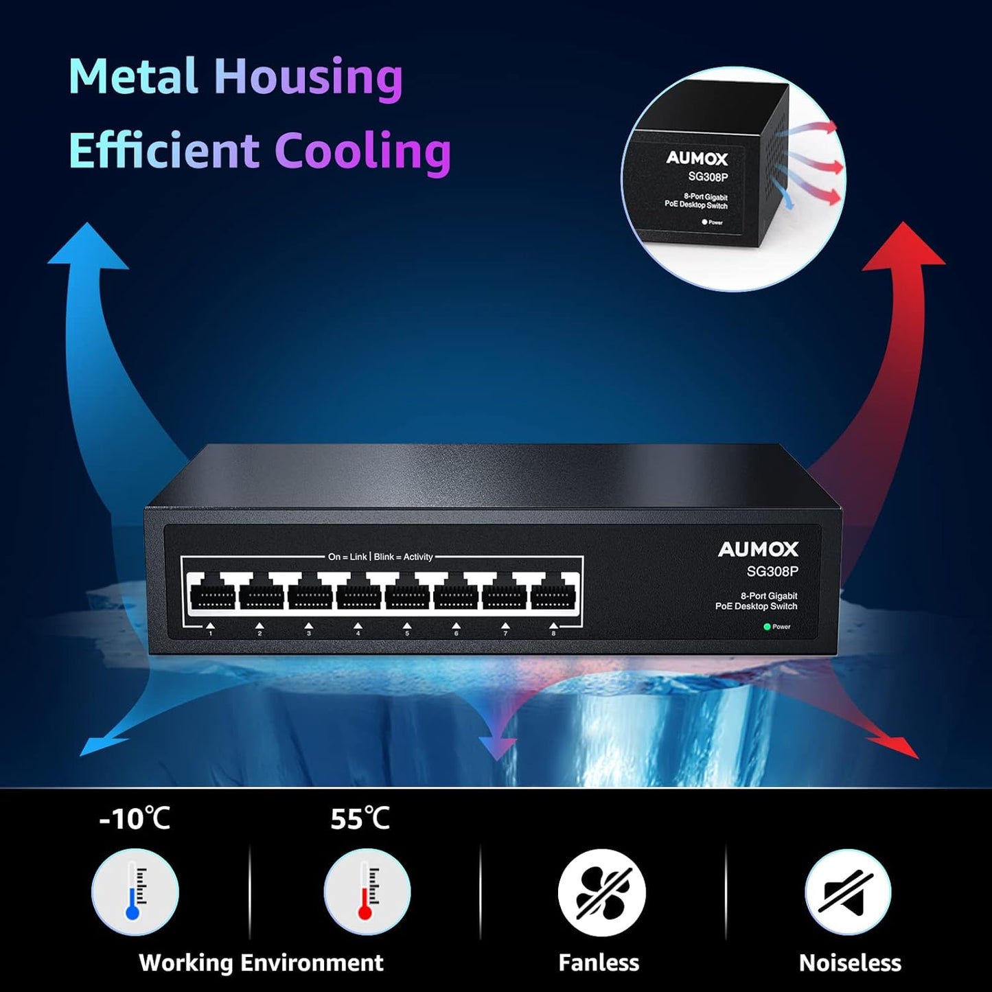 8 Port Gigabit PoE Switch, 8 Port PoE 120W, Gigabit Ethernet Unmanaged Network Switch, Plug and Play, Sturdy Metal Housing, Traffic Optimization