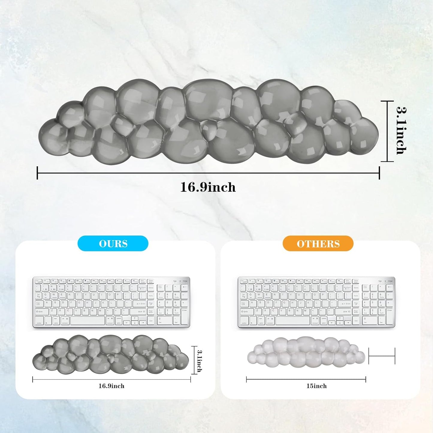 Gel Cloud Keyboard Wrist Rest, Cute Wrist Support and Arm Support Keyboard Rest for Keyboard Typing Pain Relief,Suitable for Office/Computer/Laptop/Gaming(Keyboard Wrist Rest Gray )