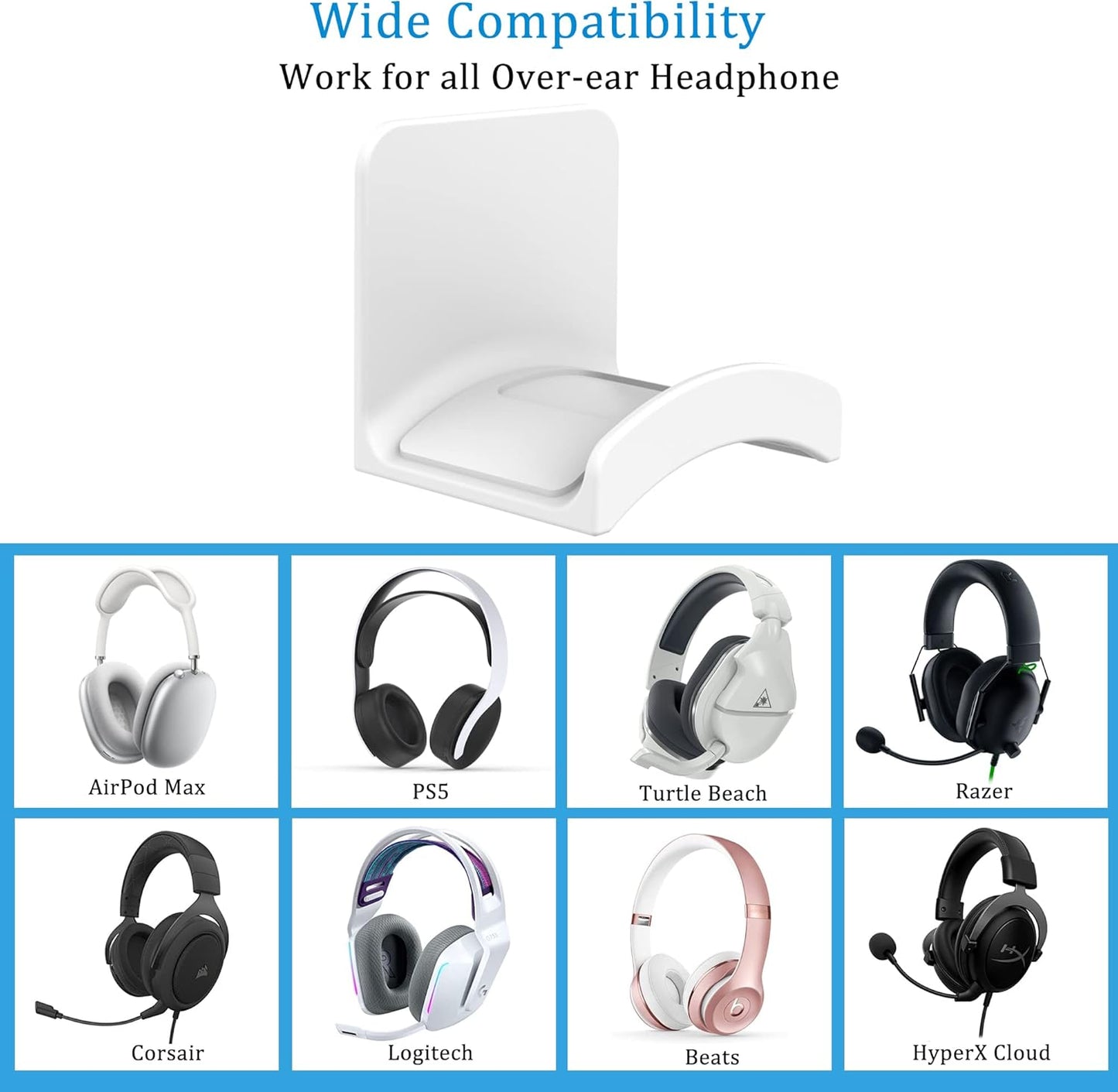SOKUSIN Headphone Stand Headset Holder - Adhesive Gaming Earphones Hanger, Universal Desk Wall Mount Hook for All Headphone/Controller, Compatible with Beats, AirPods Max,Sony, JBL (White-2PCS)