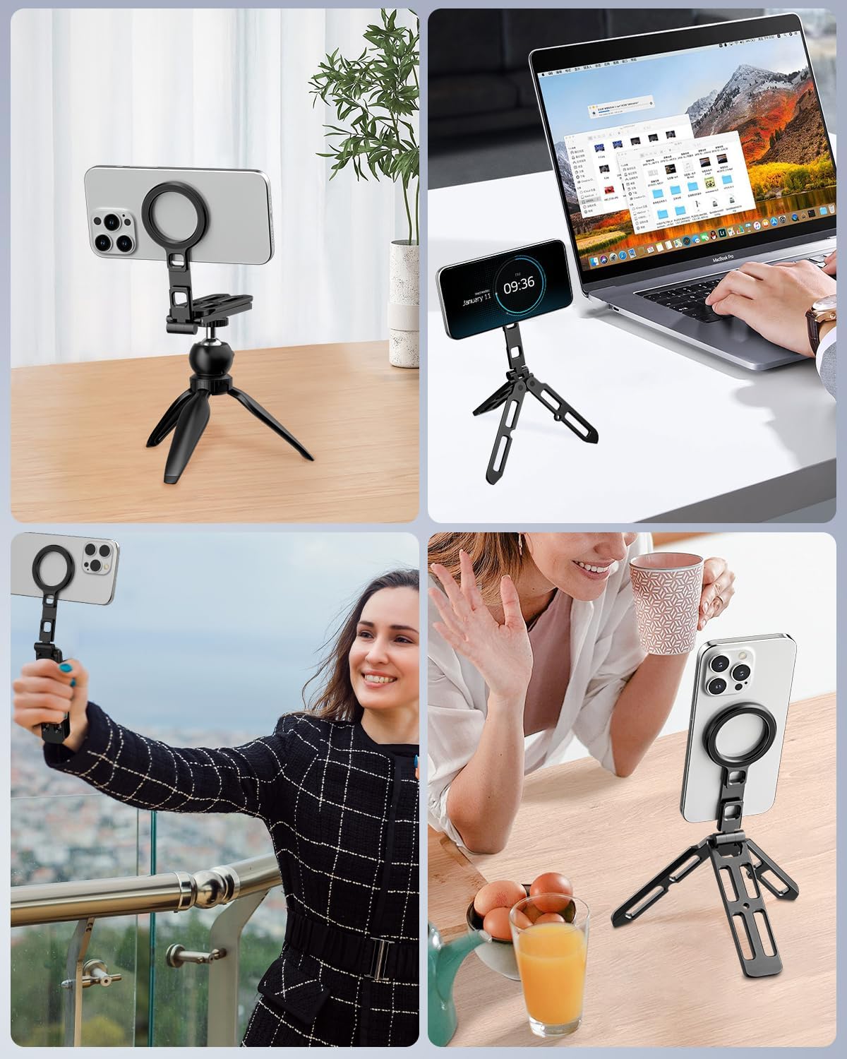 UBeesize 2-in-1 Magnetic Phone Tripod for iPhone–MagSafe Mini Stand & Universal Tripod Mount, Foldable Pocket Aluminum Phone Holder for iPhone 16/15/14/13/12 Series, Desktop & Travel Use
