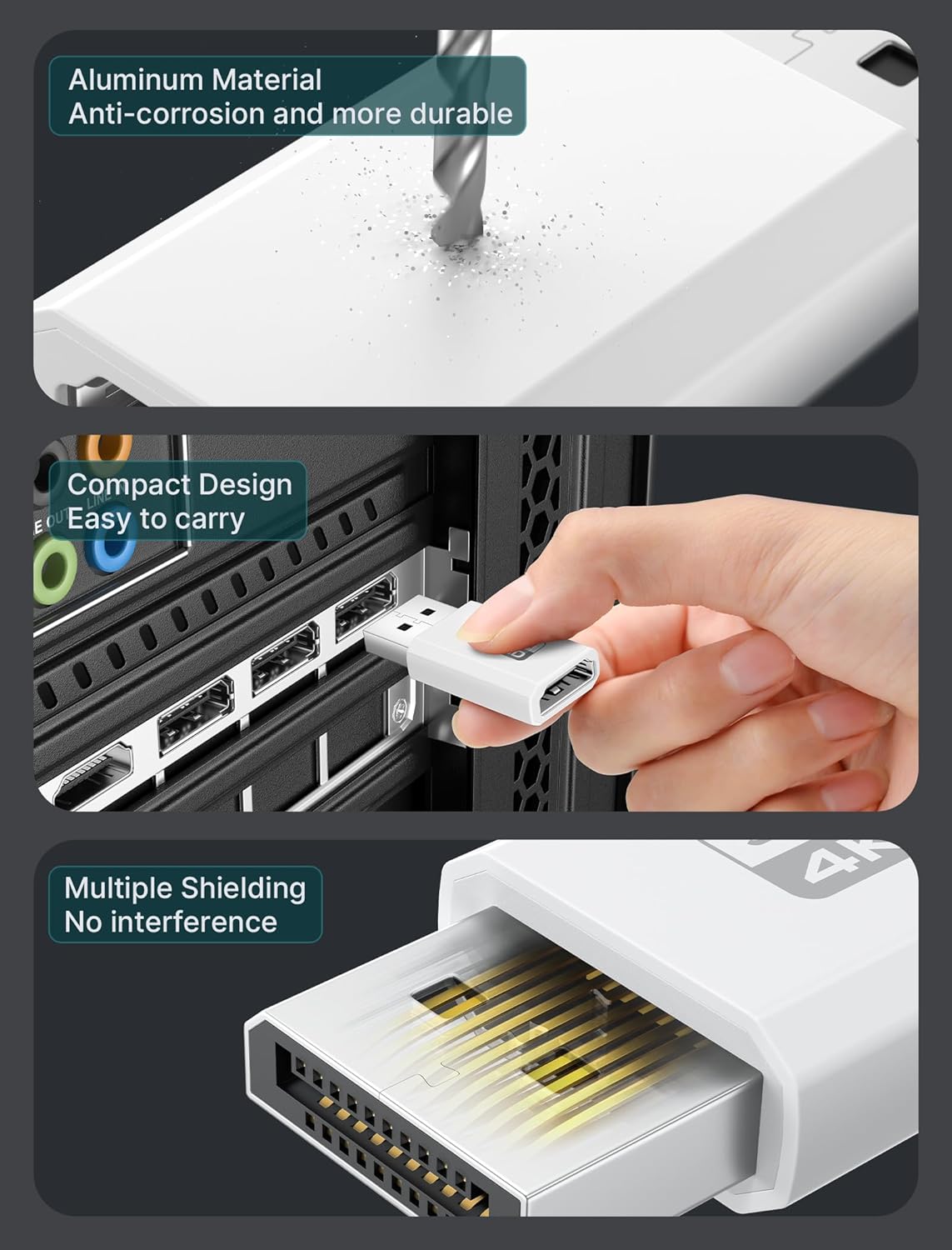 4K DisplayPort to HDMI Adapter 2-Pack, JSAUX DP PC to HDMI Monitor Converter Video UHD 2K@120Hz,4K@30 DP to HDTV Male to Female Uni-Directional adapter Compatible with Dell, Lenovo, HP,GPU, AMD -White