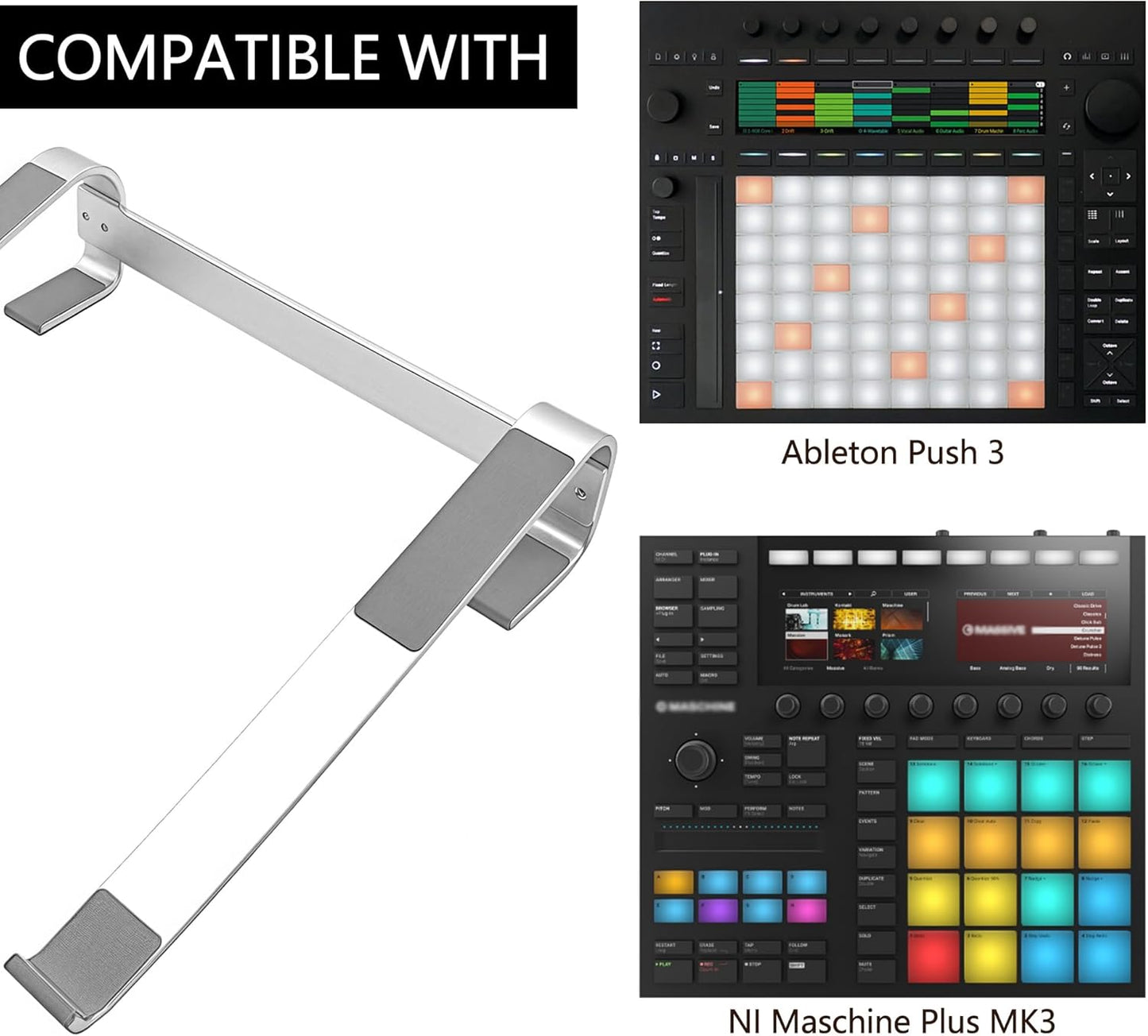Aluminum Drum Controller Stand Portable Cooling Stand Compatible with NI Maschine Plus MK3/Ableton Push 3 (Silver)