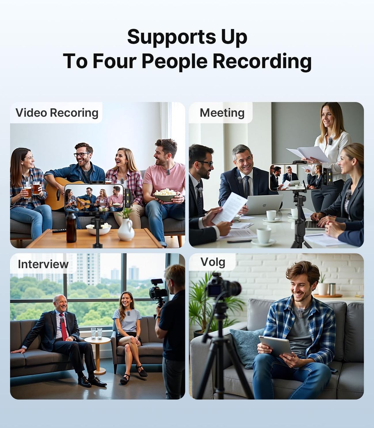 FULAIM X6 Wireless Lavalier Microphones with 4 Transmitter for iPhone, iPad, Android, Camera, Lapel Mic with 48KHz 24Bit, Noise Cancellation for Video Recording, Vlog, YouTube, TikTok