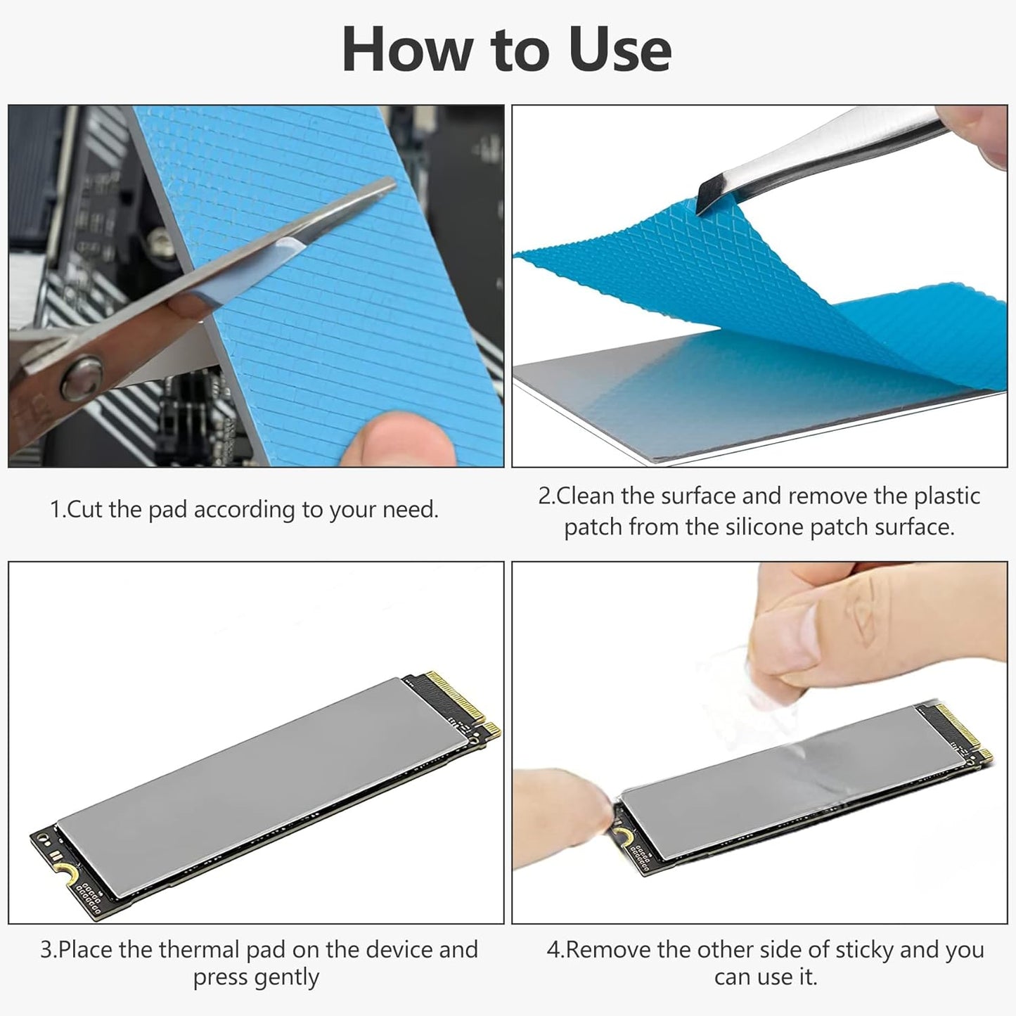 UCEC 30PCS Thermal Pads GPU, 2.6 x 0.8 Inch Reusable Silicone CPU Thermal Pad Conductive Cooling Pad, Excellent Heat Conduction for GPU CPU SSD Heatsink LED IC Chip Motor, 3 x 10 Pack