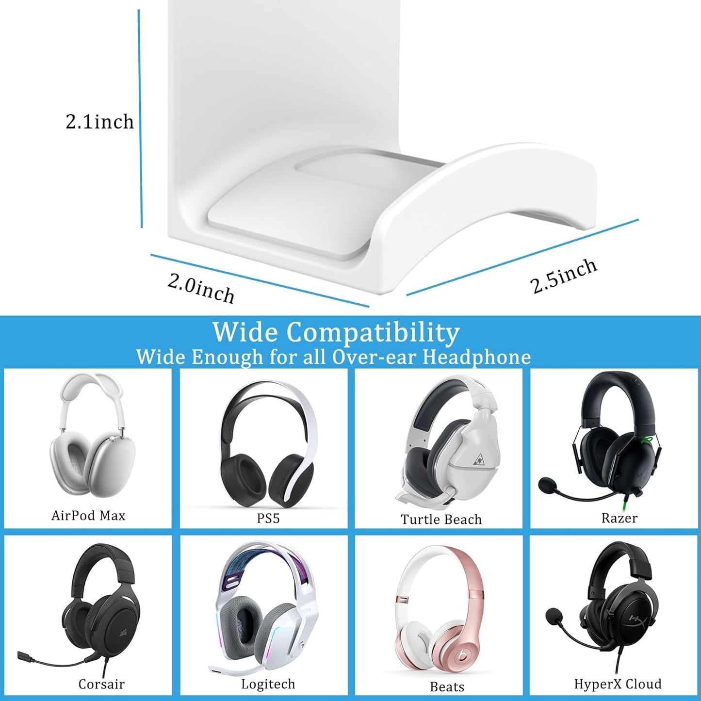 SOKUSIN Headphone Stand Headset Holder - Adhesive Gaming Earphones Hanger, Universal Desk Wall Mount Hook for All Headphone/Controller, Compatible with Beats, AirPods Max,Sony, JBL (White)