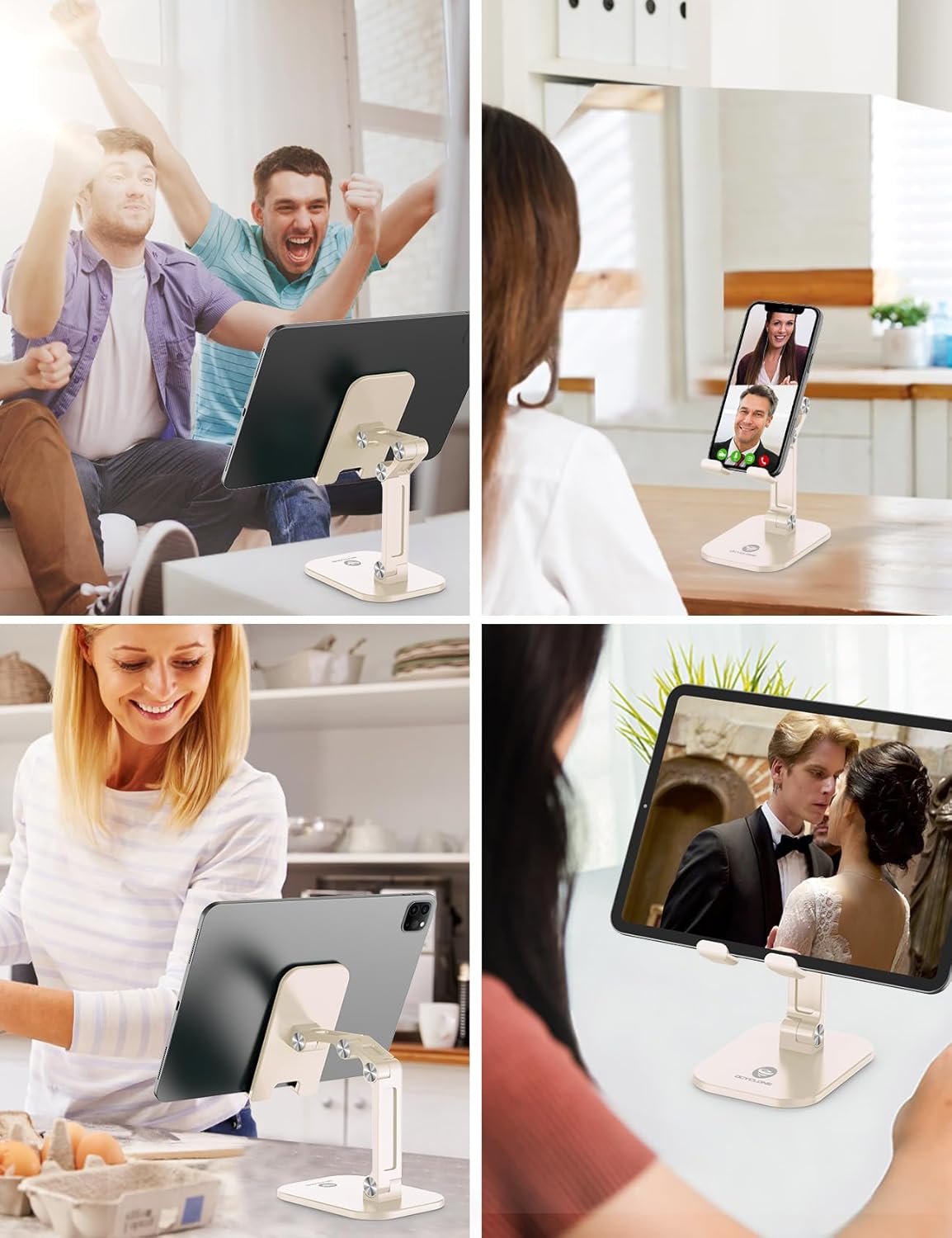 OCYCLONE Phone Stand, Adjustable Height and Angle Foldable Cell Phone Stand Holder for Desk, Taller iPhone Stand Compatible with 4.7"-13" Smartphones iPad Tablet, Beige