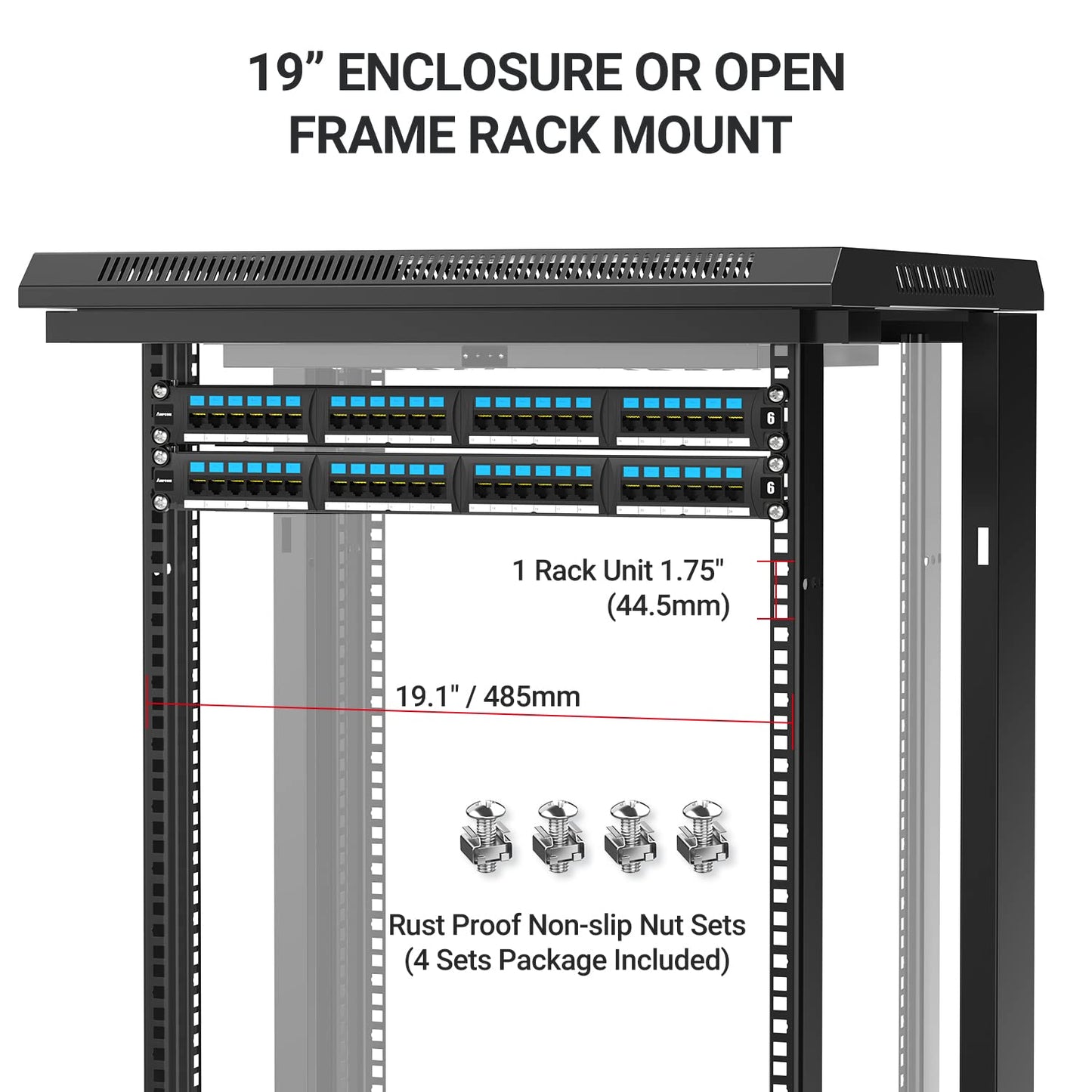 AMPCOM CAT6 24 Ports Patch Panel, Rack Mount - 1U, 19 inch,RJ45 Ethernet 568A 568B, Gold Plated, with Rear Cable Management Bar