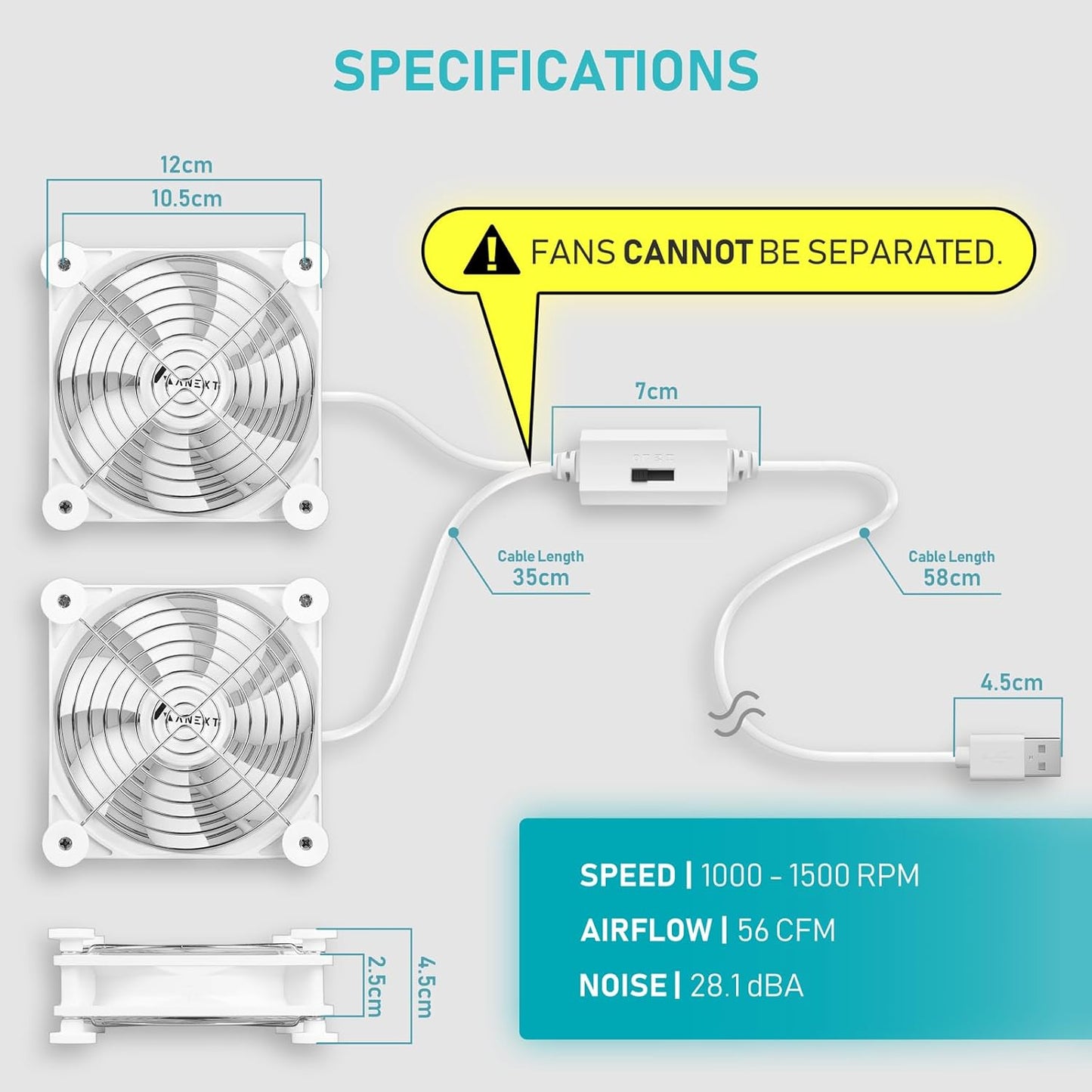 ANEXT, USB Fan, USB Computer Fan, Silent Fans for Receiver DVR PlayStation Xbox Computer, (80mm,White Dual Packs)