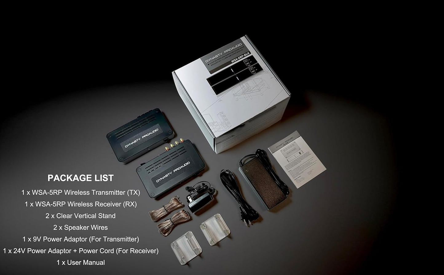 WSA-5RP Wireless Surround Sound Rear Speakers Kit with 2 x 50W Amplifier Built-in, 5.2G / 5.8GHz Dual Band Selectable, Total 106 RF Channel Auto Switching, Black