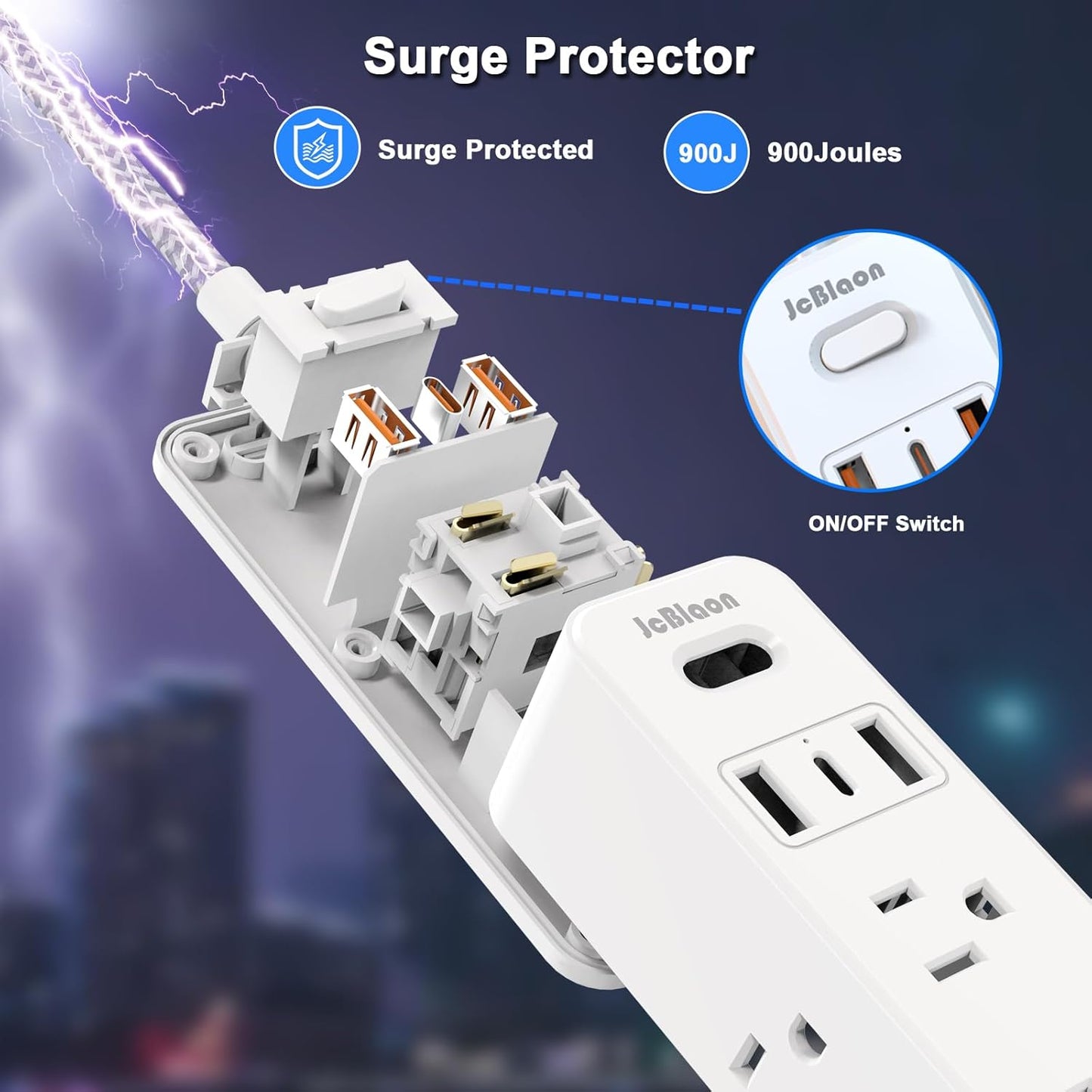 Power Strip Surge Protector, 5Ft Flat Plug Extension Cord with Multiple Outlets, 6 Outlets with 3 USB Ports(1 USB C), 3-Side Outlet Extender, Wall Mount, Compact for Travel, Home, College Dorm Room
